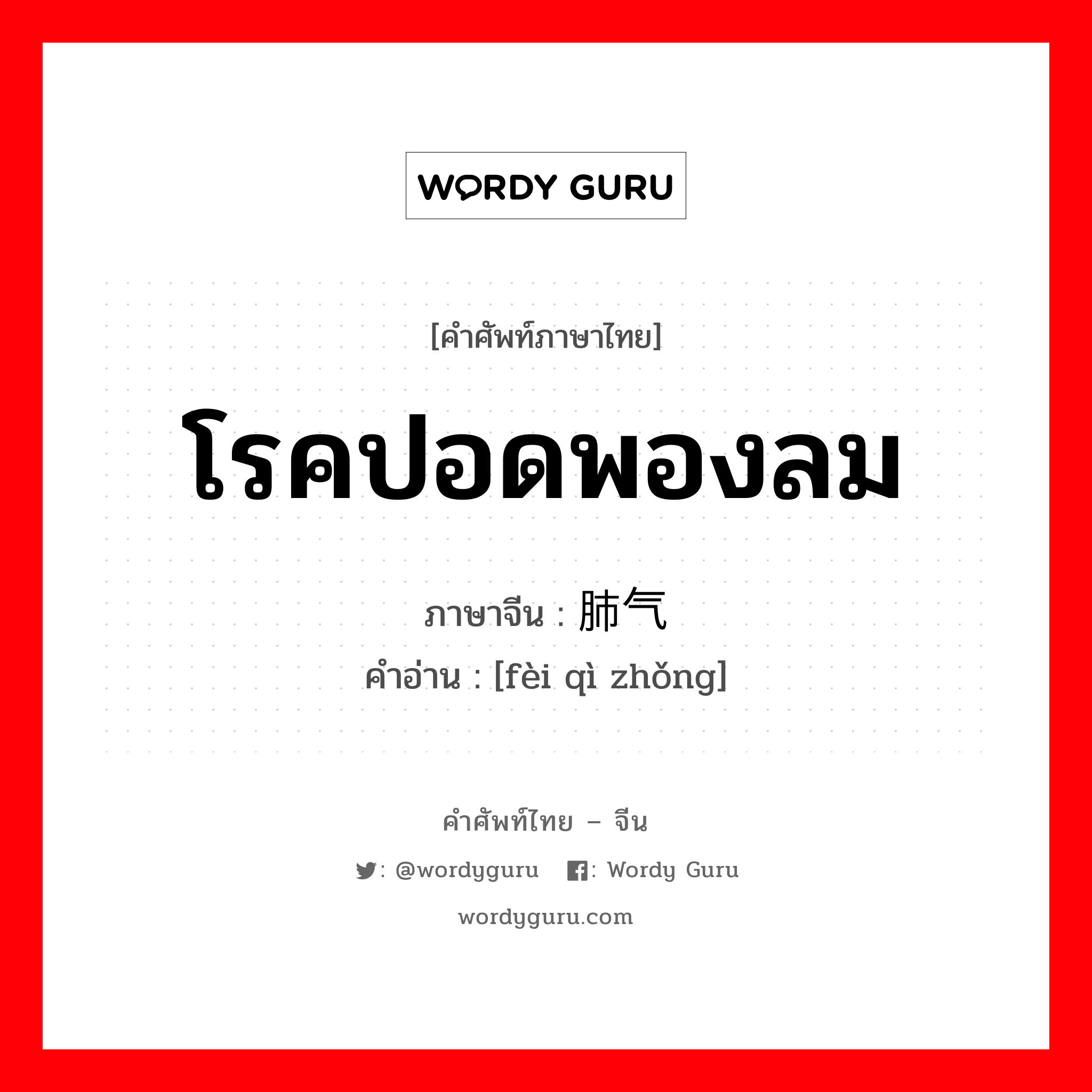 โรคปอดพองลม ภาษาจีนคืออะไร, คำศัพท์ภาษาไทย - จีน โรคปอดพองลม ภาษาจีน 肺气肿 คำอ่าน [fèi qì zhǒng]