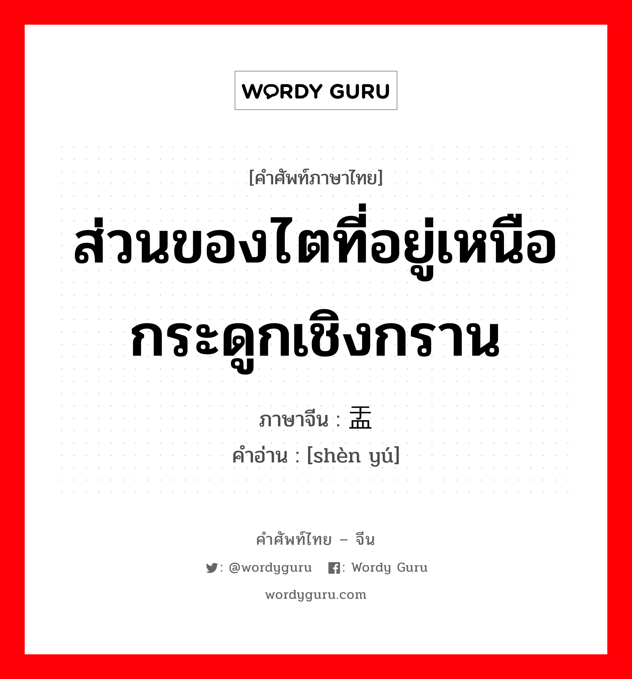 ส่วนของไตที่อยู่เหนือกระดูกเชิงกราน ภาษาจีนคืออะไร, คำศัพท์ภาษาไทย - จีน ส่วนของไตที่อยู่เหนือกระดูกเชิงกราน ภาษาจีน 肾盂 คำอ่าน [shèn yú]