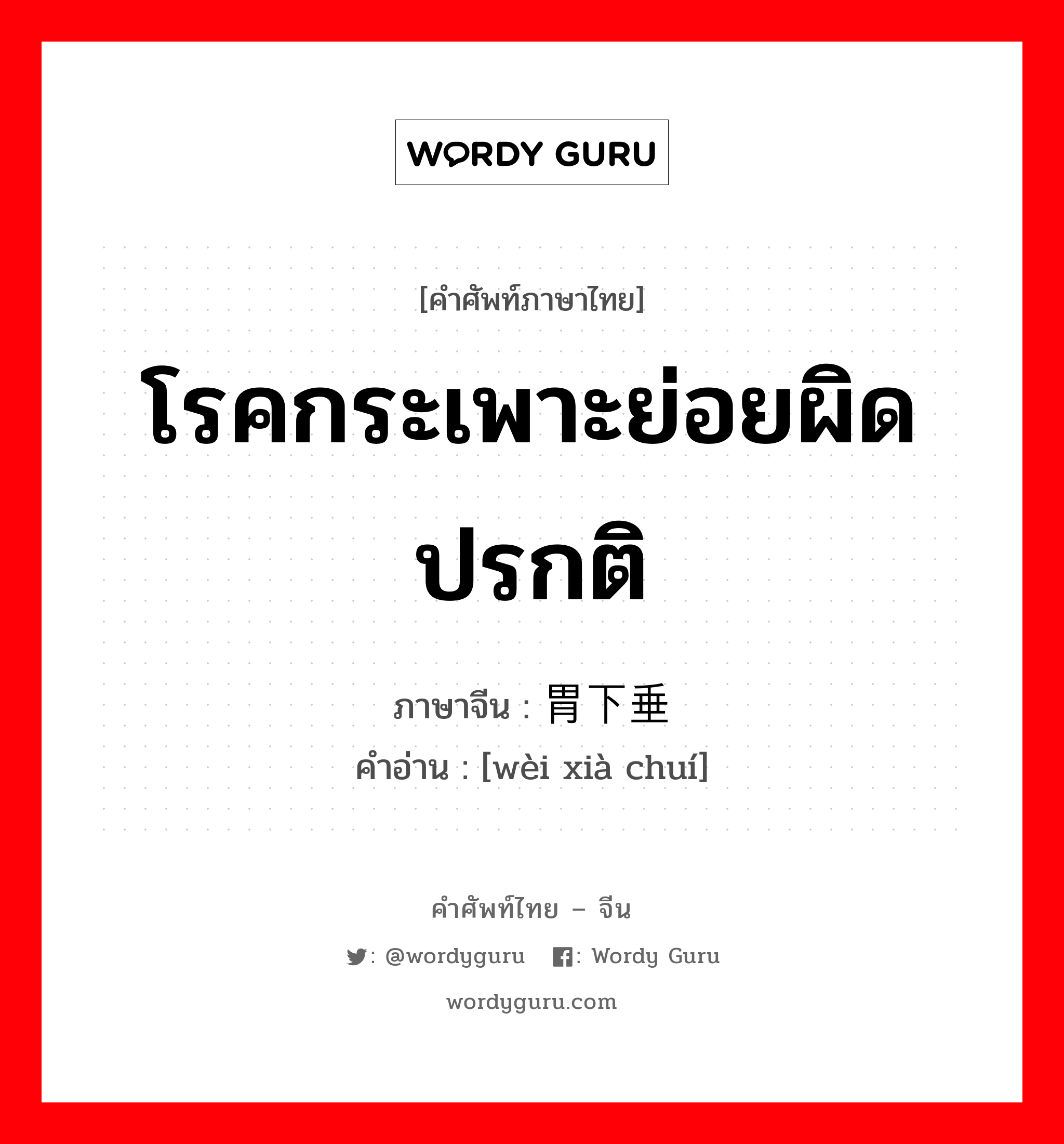 โรคกระเพาะย่อยผิดปรกติ ภาษาจีนคืออะไร, คำศัพท์ภาษาไทย - จีน โรคกระเพาะย่อยผิดปรกติ ภาษาจีน 胃下垂 คำอ่าน [wèi xià chuí]