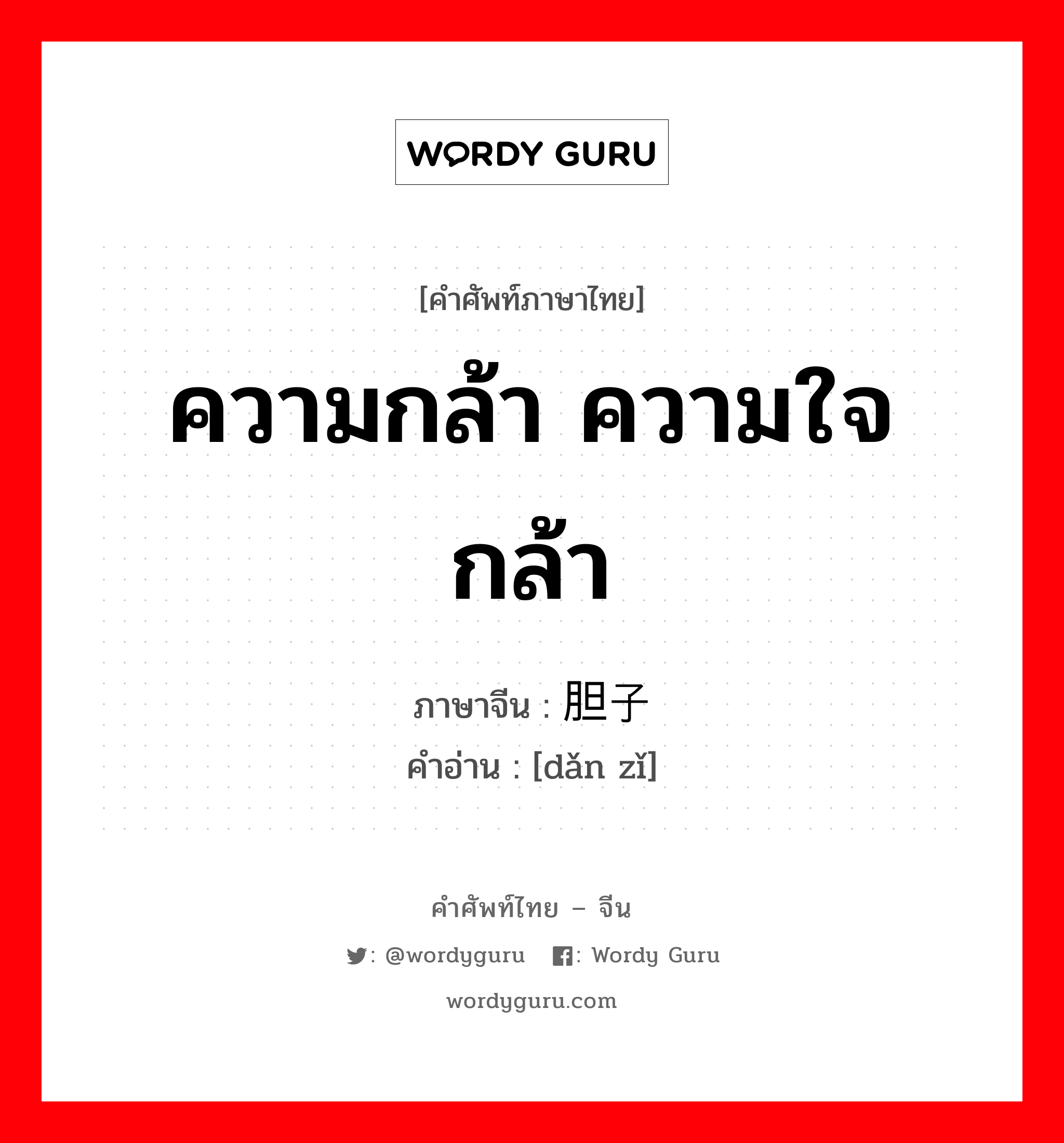 ความกล้า ความใจกล้า ภาษาจีนคืออะไร, คำศัพท์ภาษาไทย - จีน ความกล้า ความใจกล้า ภาษาจีน 胆子 คำอ่าน [dǎn zǐ]