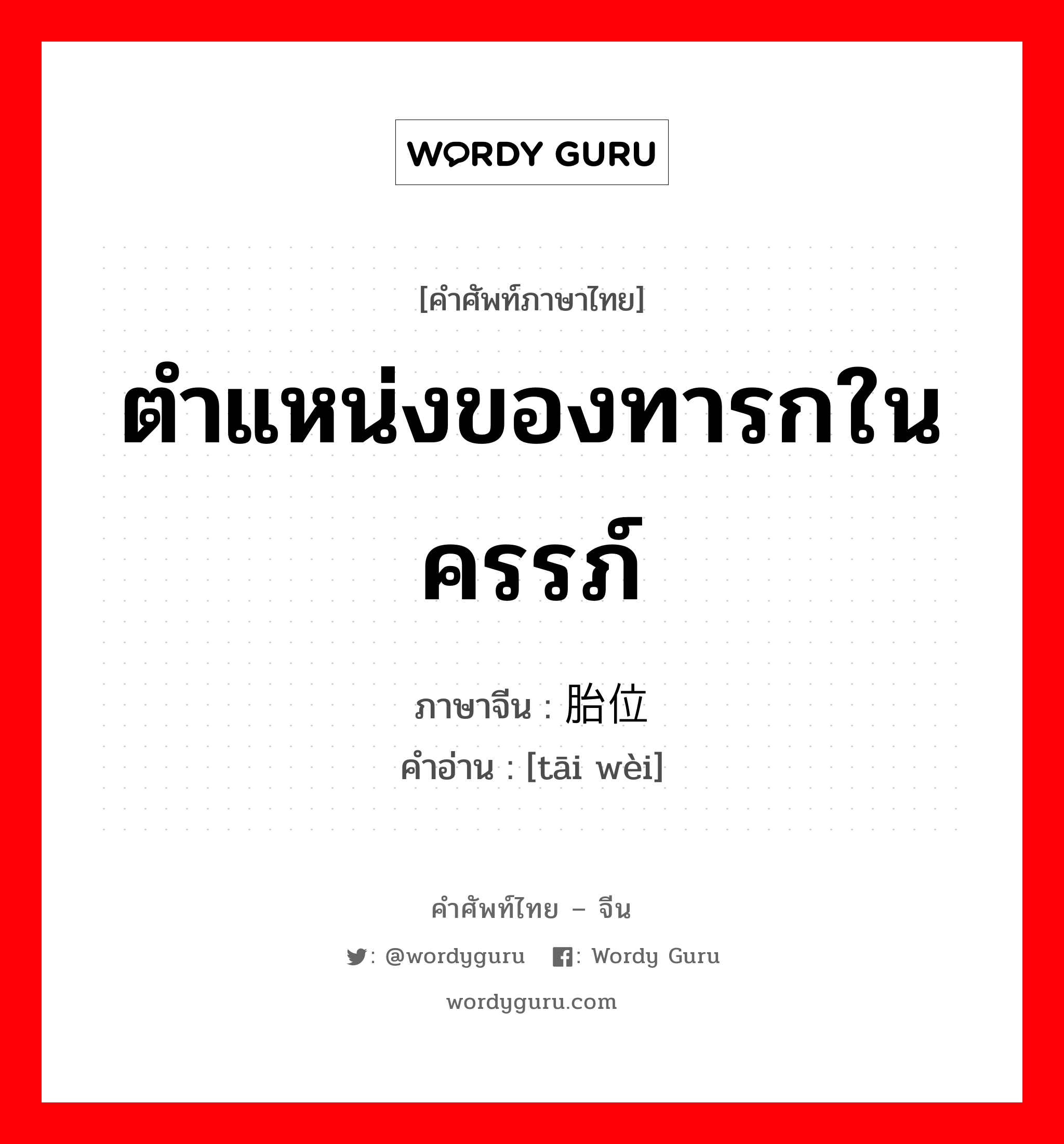 ตำแหน่งของทารกในครรภ์ ภาษาจีนคืออะไร, คำศัพท์ภาษาไทย - จีน ตำแหน่งของทารกในครรภ์ ภาษาจีน 胎位 คำอ่าน [tāi wèi]