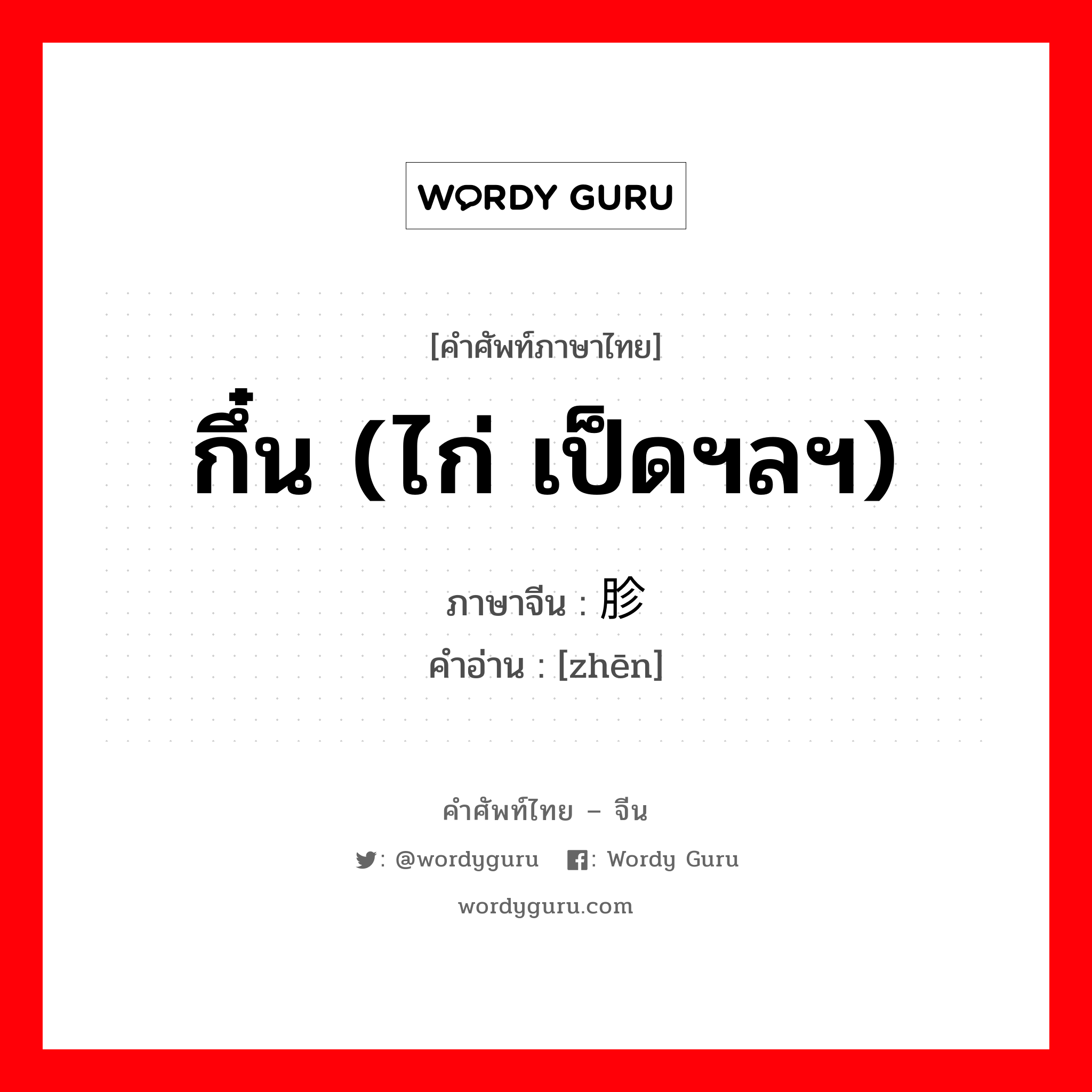 กึ๋น (ไก่ เป็ดฯลฯ) ภาษาจีนคืออะไร, คำศัพท์ภาษาไทย - จีน กึ๋น (ไก่ เป็ดฯลฯ) ภาษาจีน 胗 คำอ่าน [zhēn]