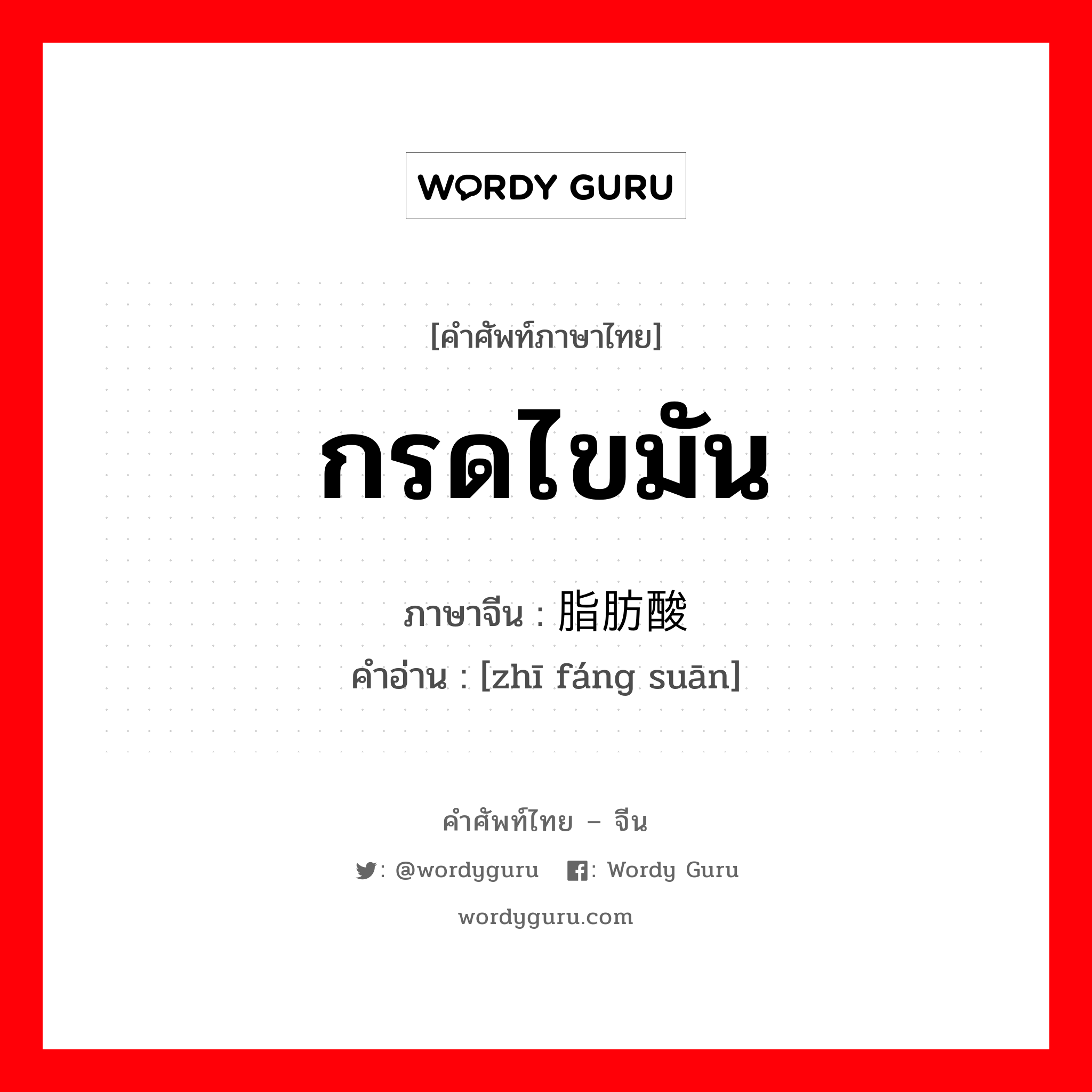 กรดไขมัน ภาษาจีนคืออะไร, คำศัพท์ภาษาไทย - จีน กรดไขมัน ภาษาจีน 脂肪酸 คำอ่าน [zhī fáng suān]