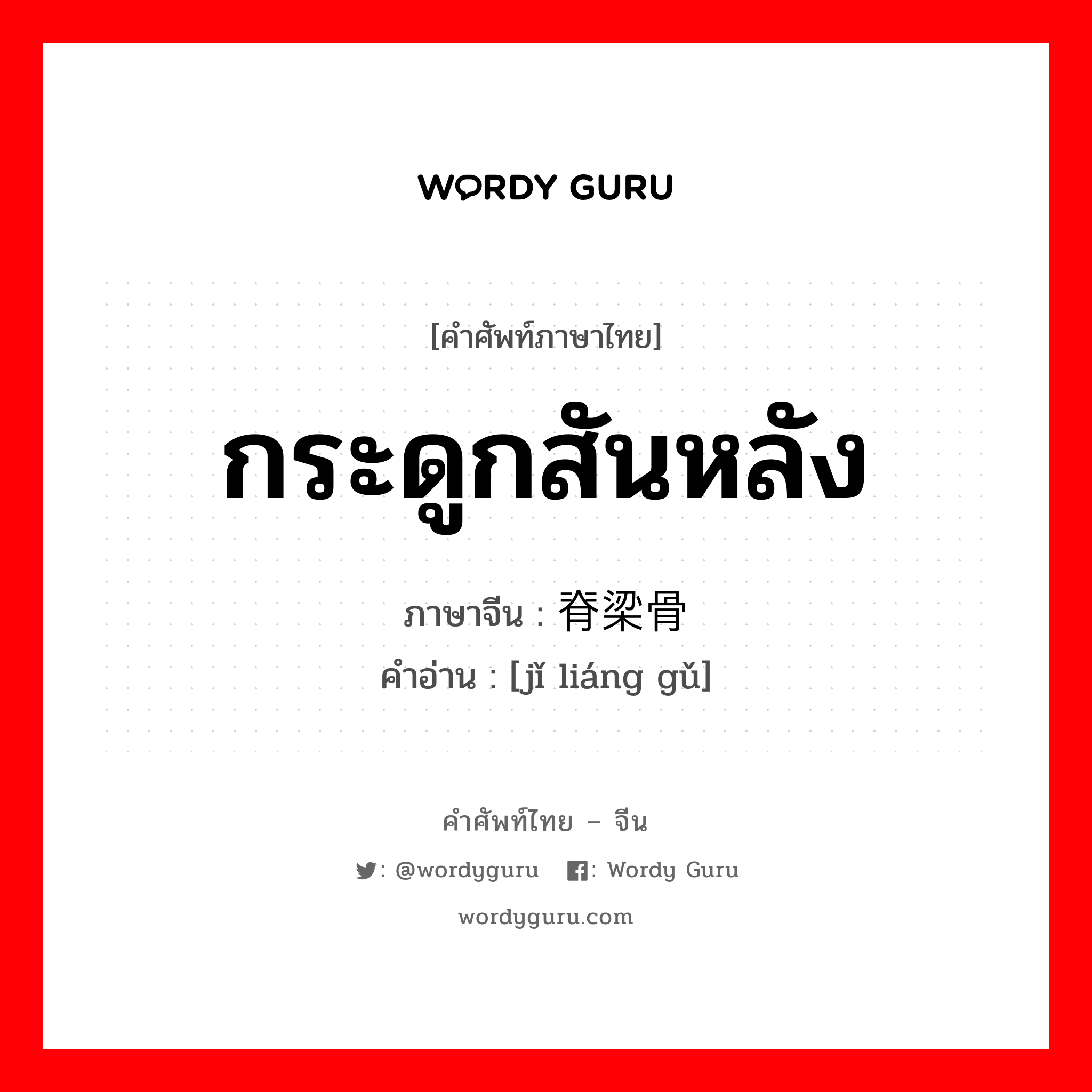 กระดูกสันหลัง ภาษาจีนคืออะไร, คำศัพท์ภาษาไทย - จีน กระดูกสันหลัง ภาษาจีน 脊梁骨 คำอ่าน [jǐ liáng gǔ]