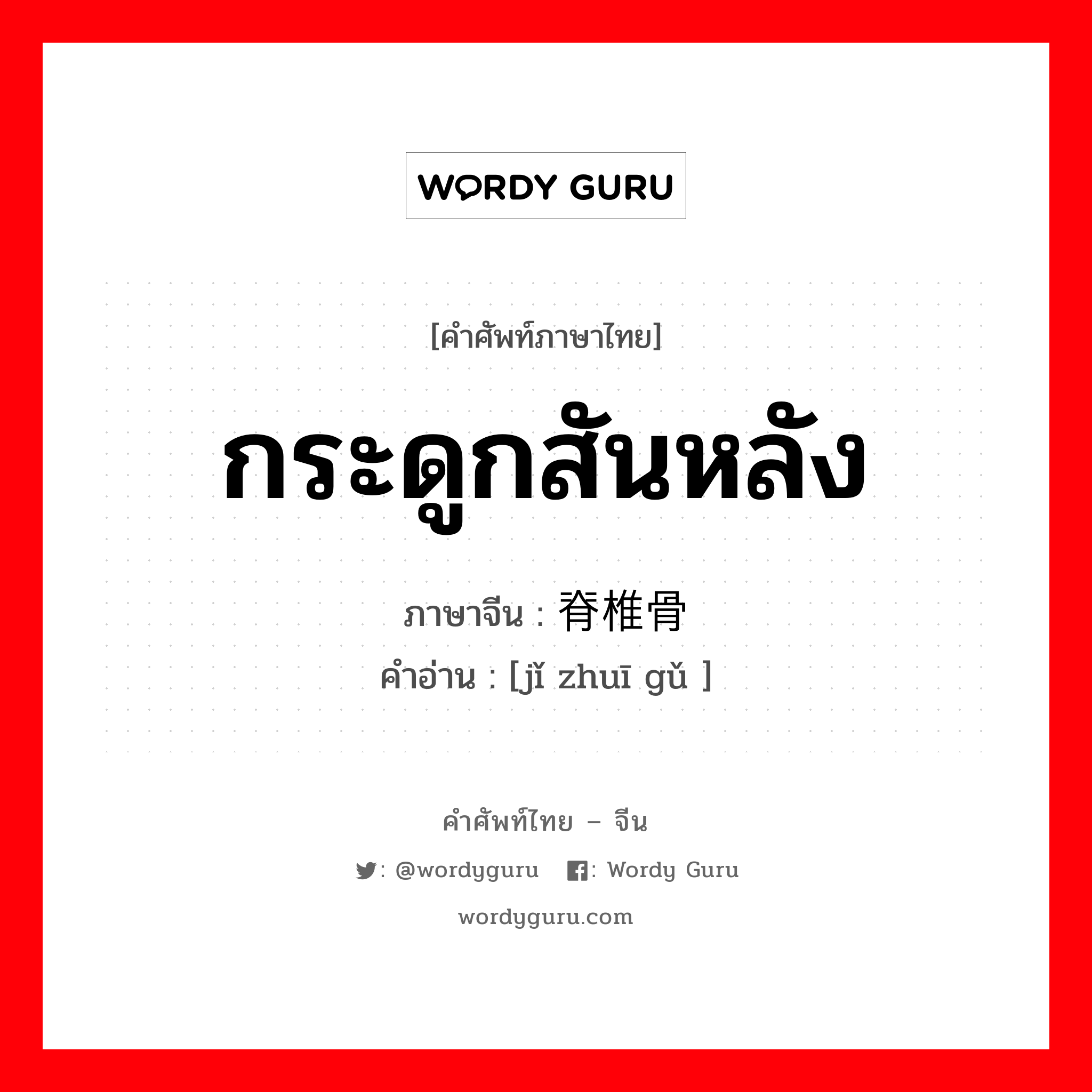 กระดูกสันหลัง ภาษาจีนคืออะไร, คำศัพท์ภาษาไทย - จีน กระดูกสันหลัง ภาษาจีน 脊椎骨 คำอ่าน [jǐ zhuī gǔ ]