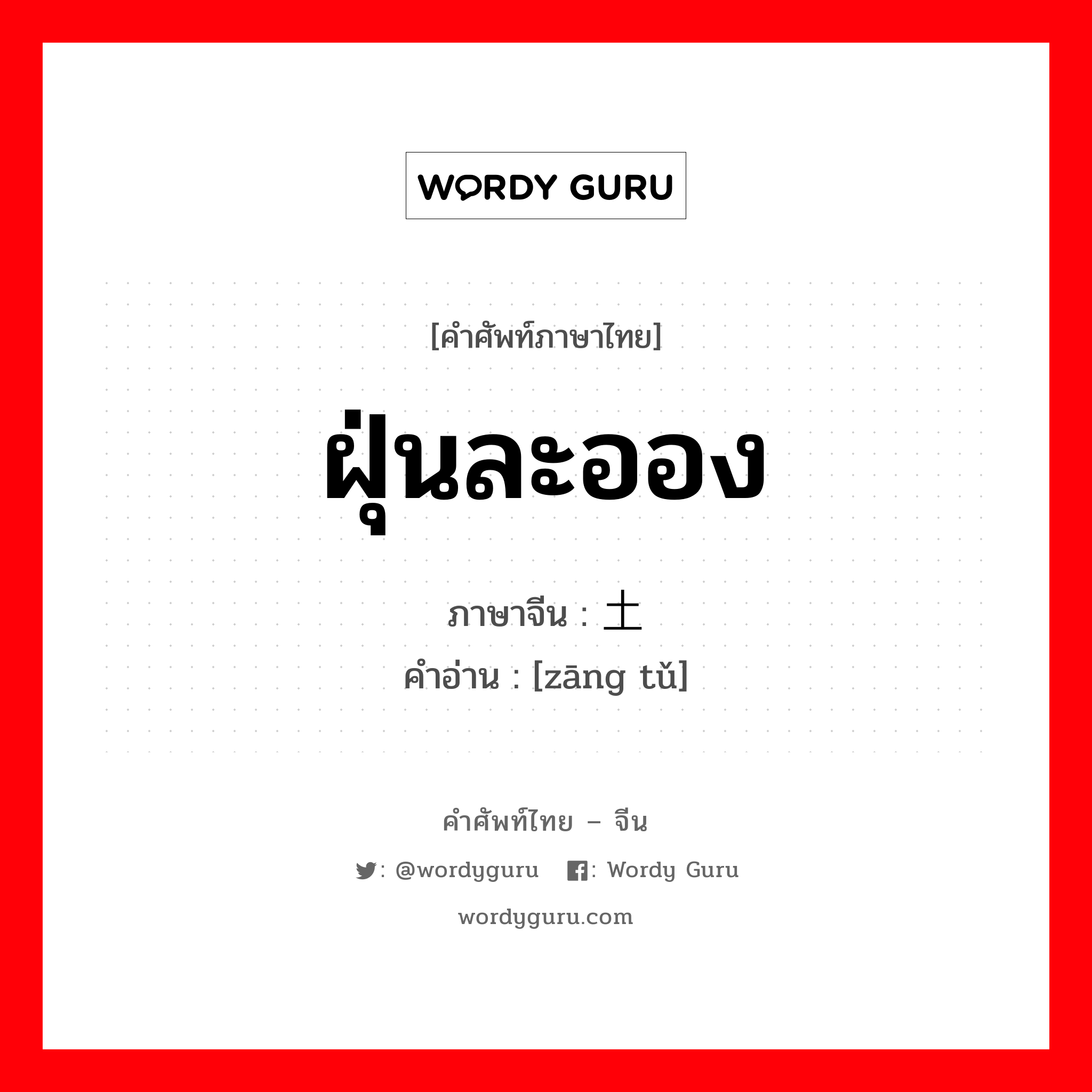 ฝุ่นละออง ภาษาจีนคืออะไร, คำศัพท์ภาษาไทย - จีน ฝุ่นละออง ภาษาจีน 脏土 คำอ่าน [zāng tǔ]