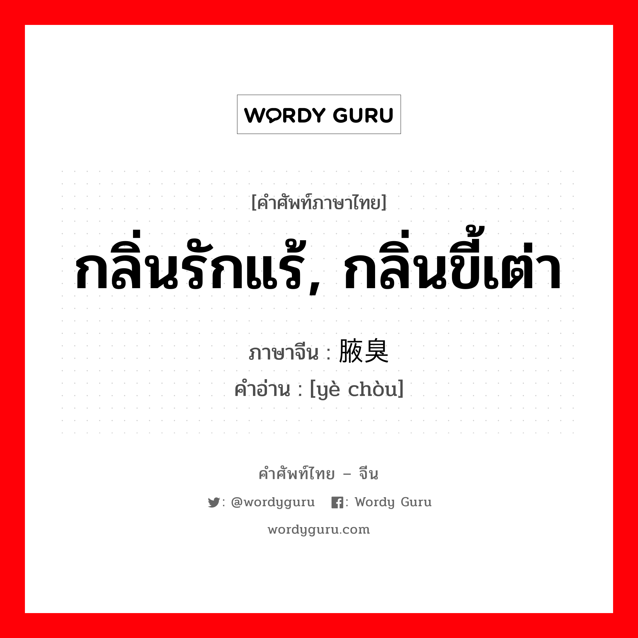 กลิ่นรักแร้, กลิ่นขี้เต่า ภาษาจีนคืออะไร, คำศัพท์ภาษาไทย - จีน กลิ่นรักแร้, กลิ่นขี้เต่า ภาษาจีน 腋臭 คำอ่าน [yè chòu]