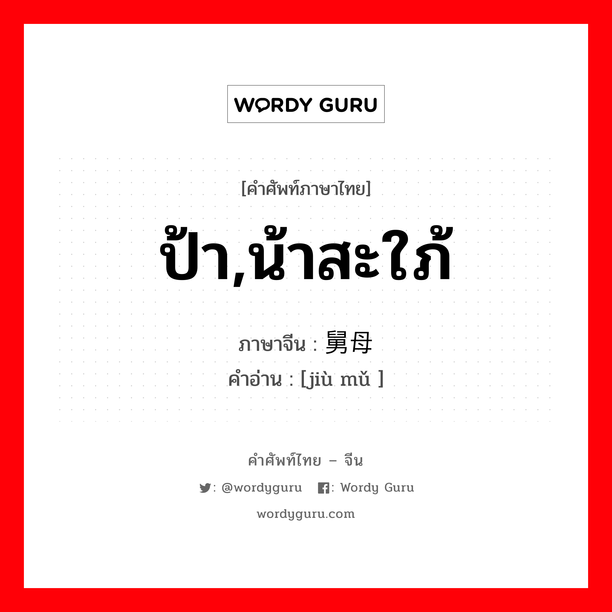 ป้า, น้าสะใภ้ ภาษาจีนคืออะไร, คำศัพท์ภาษาไทย - จีน ป้า,น้าสะใภ้ ภาษาจีน 舅母 คำอ่าน [jiù mǔ ]