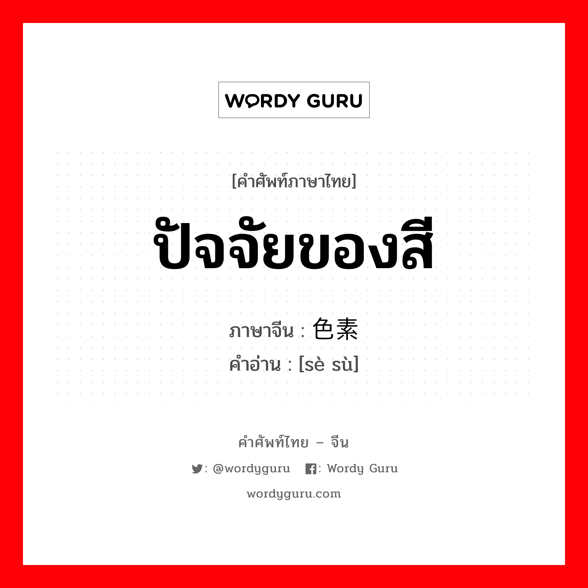 ปัจจัยของสี ภาษาจีนคืออะไร, คำศัพท์ภาษาไทย - จีน ปัจจัยของสี ภาษาจีน 色素 คำอ่าน [sè sù]