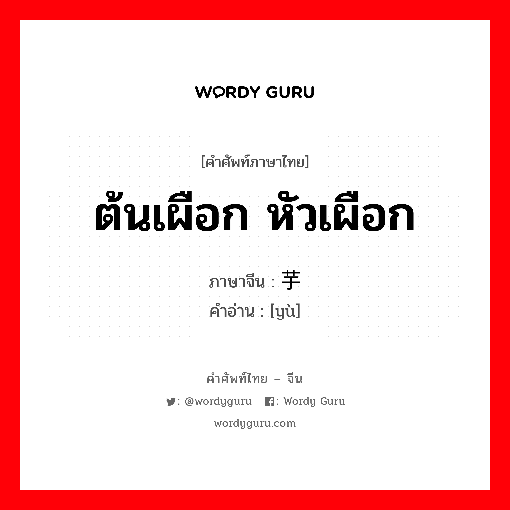 ต้นเผือก หัวเผือก ภาษาจีนคืออะไร, คำศัพท์ภาษาไทย - จีน ต้นเผือก หัวเผือก ภาษาจีน 芋 คำอ่าน [yù]