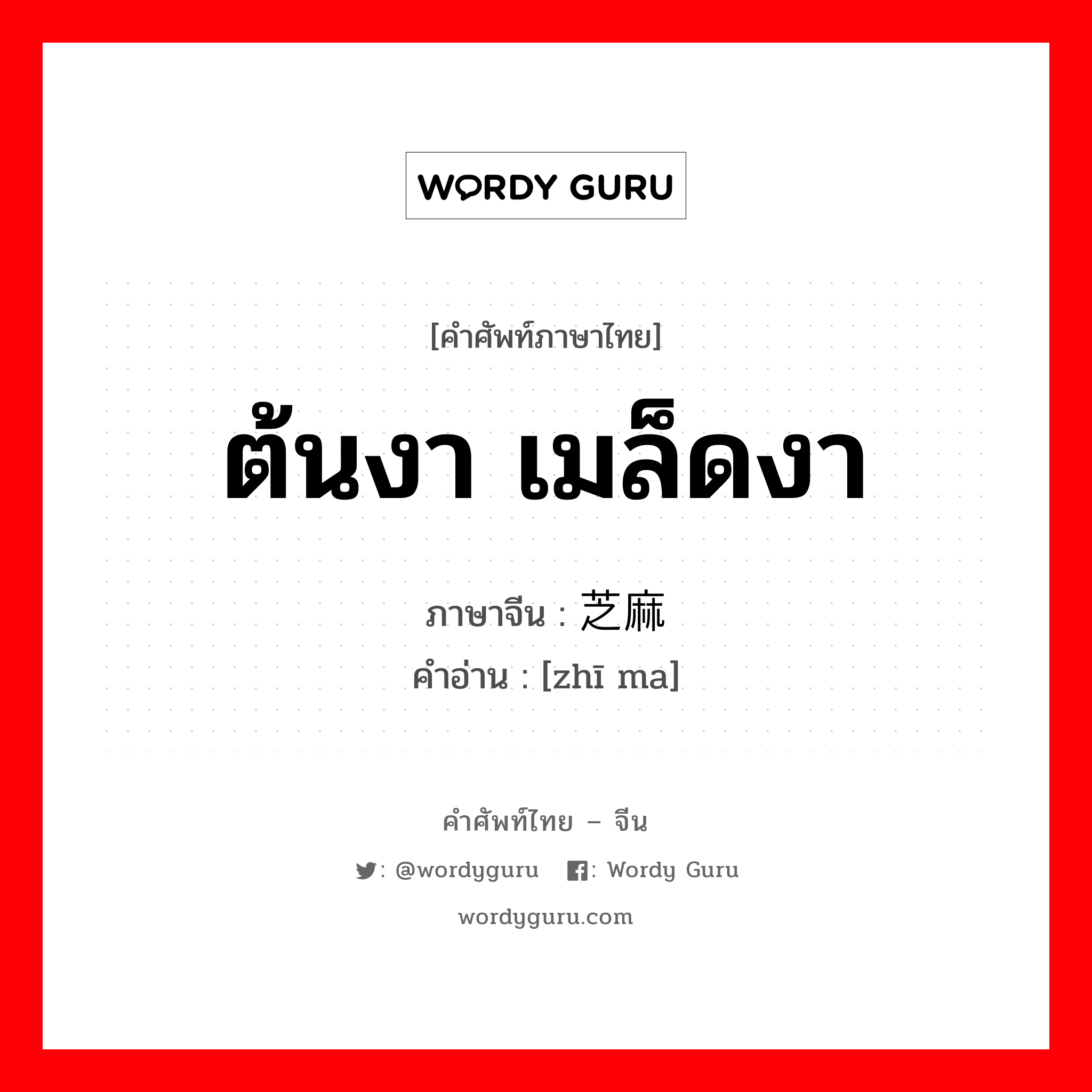 ต้นงา เมล็ดงา ภาษาจีนคืออะไร, คำศัพท์ภาษาไทย - จีน ต้นงา เมล็ดงา ภาษาจีน 芝麻 คำอ่าน [zhī ma]