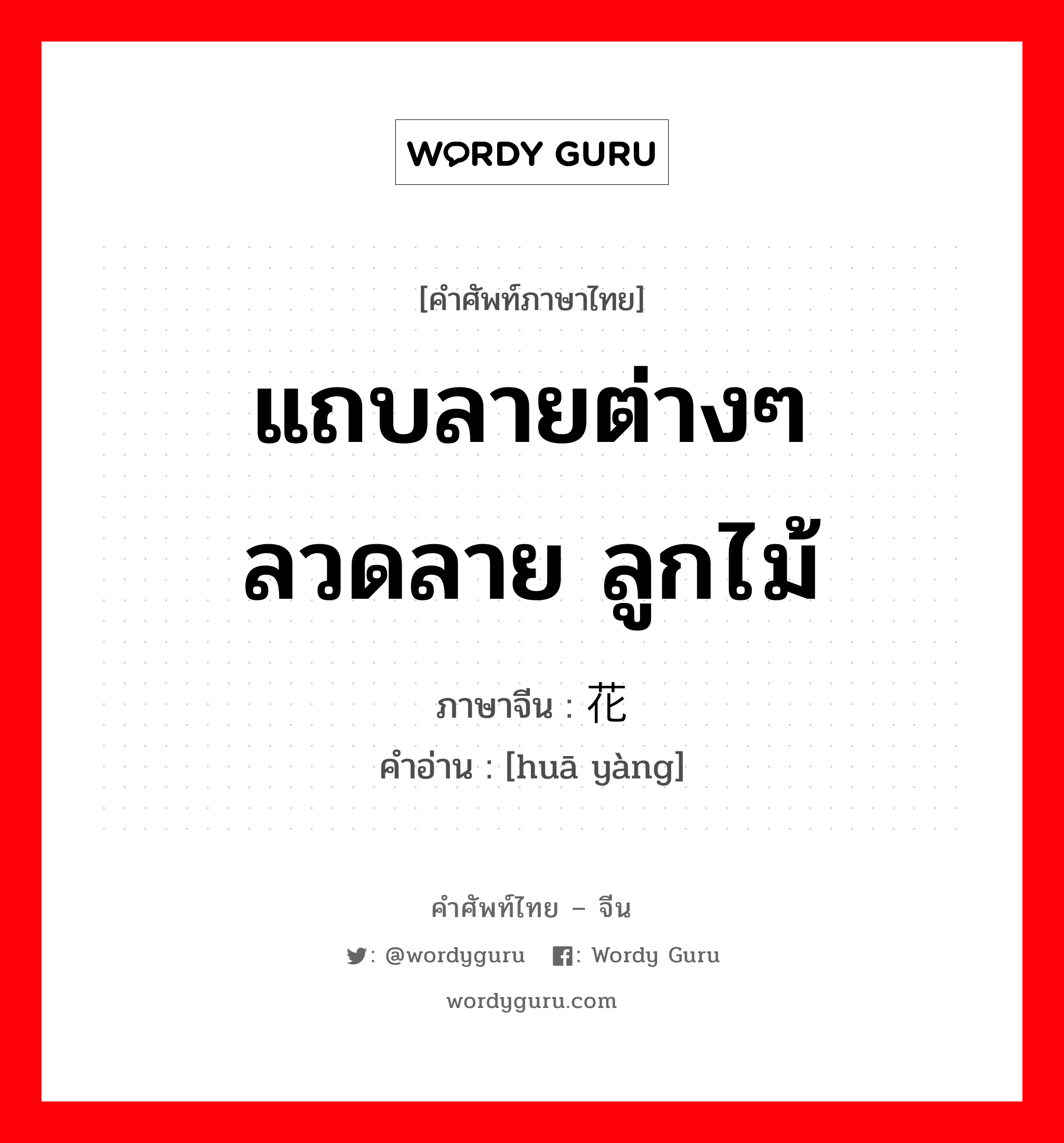 แถบลายต่างๆ ลวดลาย ลูกไม้ ภาษาจีนคืออะไร, คำศัพท์ภาษาไทย - จีน แถบลายต่างๆ ลวดลาย ลูกไม้ ภาษาจีน 花样 คำอ่าน [huā yàng]