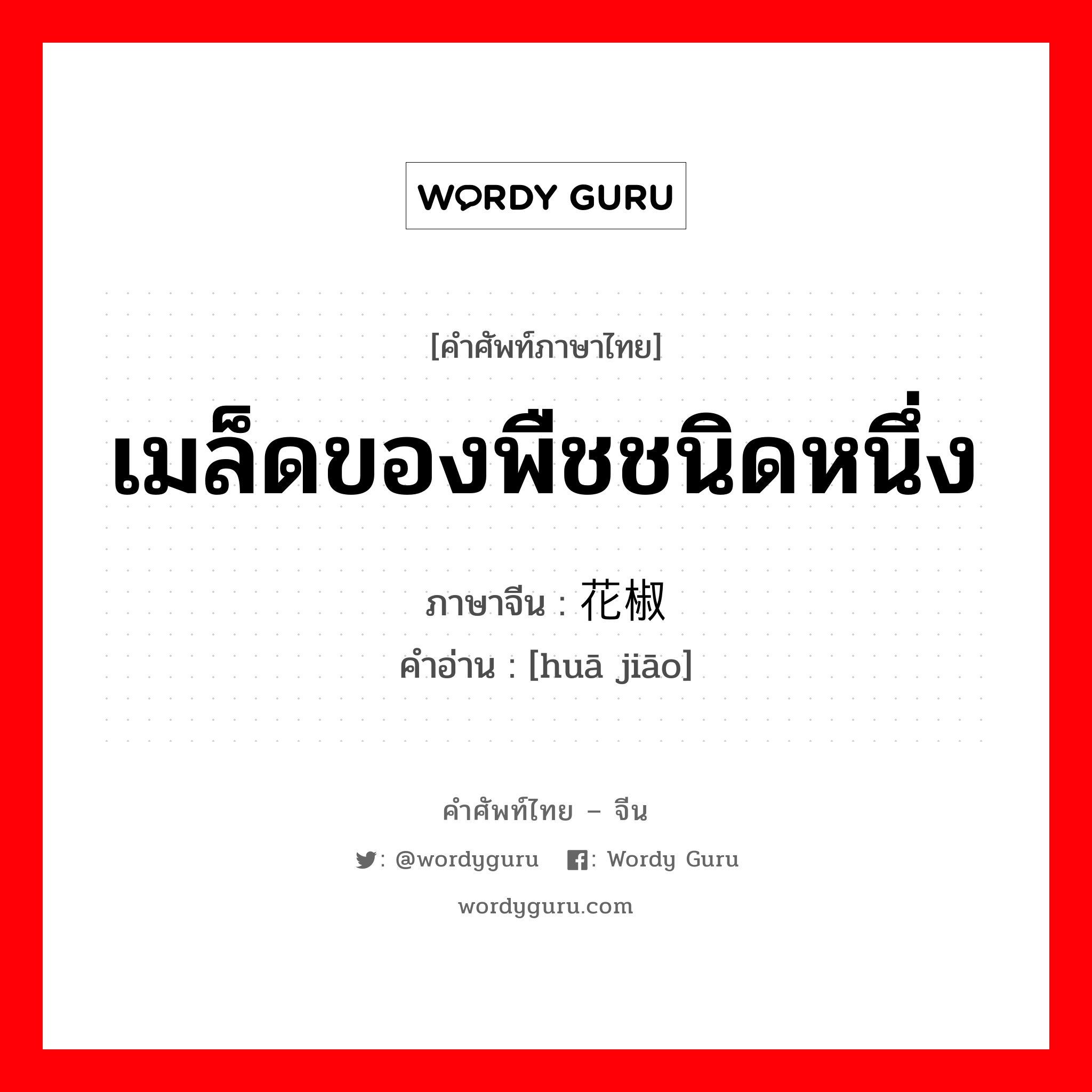 เมล็ดของพืชชนิดหนึ่ง ภาษาจีนคืออะไร, คำศัพท์ภาษาไทย - จีน เมล็ดของพืชชนิดหนึ่ง ภาษาจีน 花椒 คำอ่าน [huā jiāo]