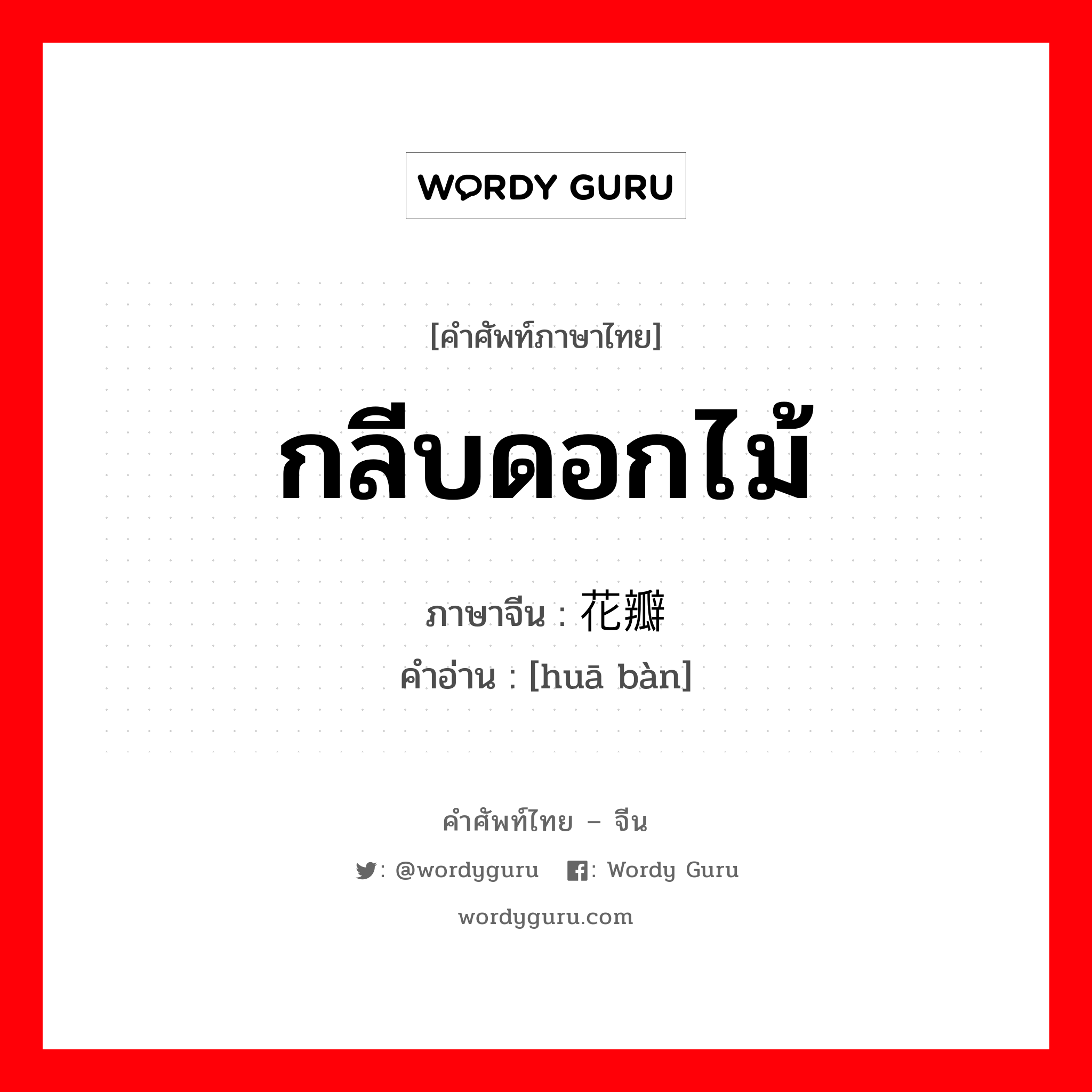 กลีบดอกไม้ ภาษาจีนคืออะไร, คำศัพท์ภาษาไทย - จีน กลีบดอกไม้ ภาษาจีน 花瓣 คำอ่าน [huā bàn]