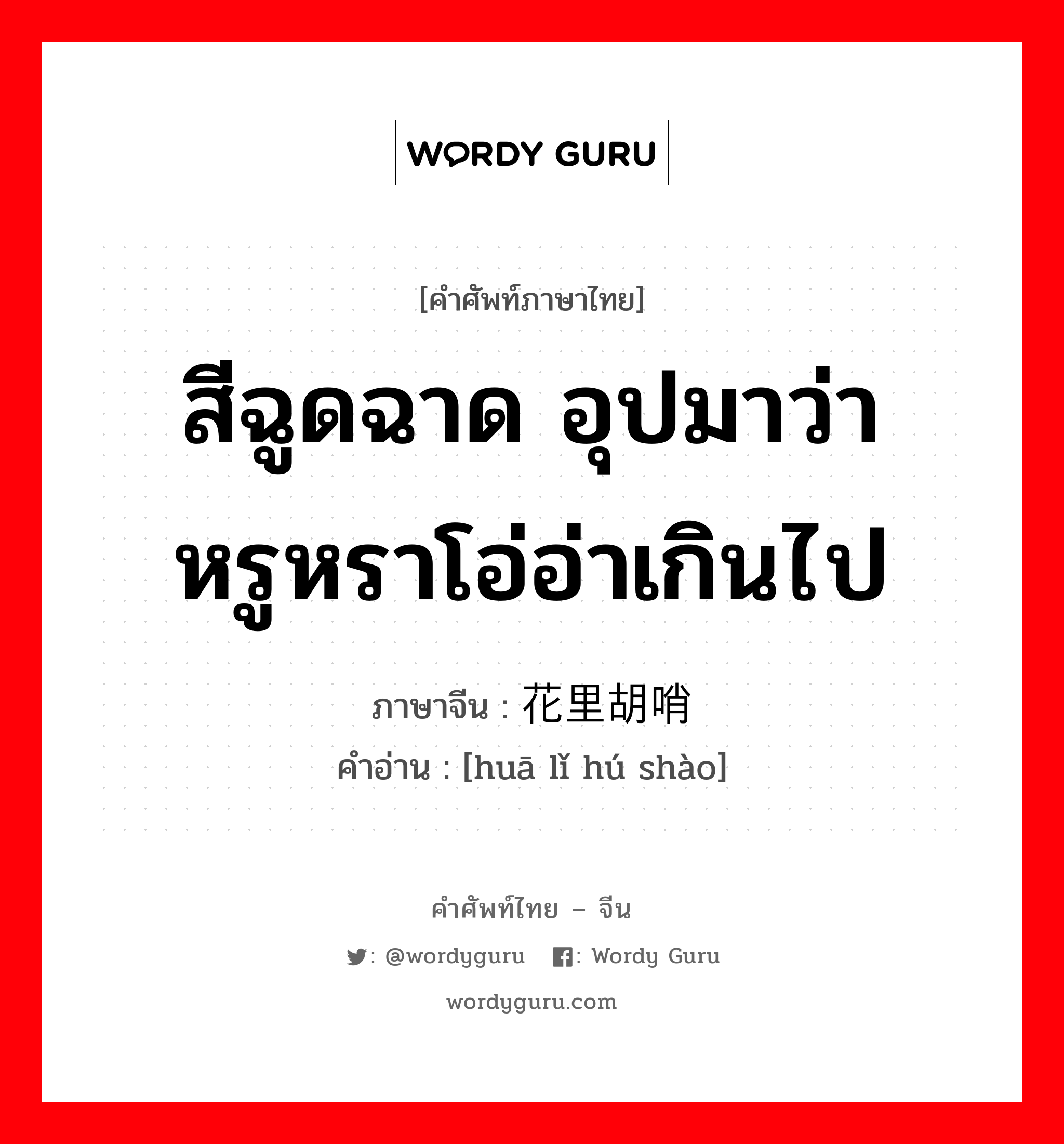 สีฉูดฉาด อุปมาว่าหรูหราโอ่อ่าเกินไป ภาษาจีนคืออะไร, คำศัพท์ภาษาไทย - จีน สีฉูดฉาด อุปมาว่าหรูหราโอ่อ่าเกินไป ภาษาจีน 花里胡哨 คำอ่าน [huā lǐ hú shào]