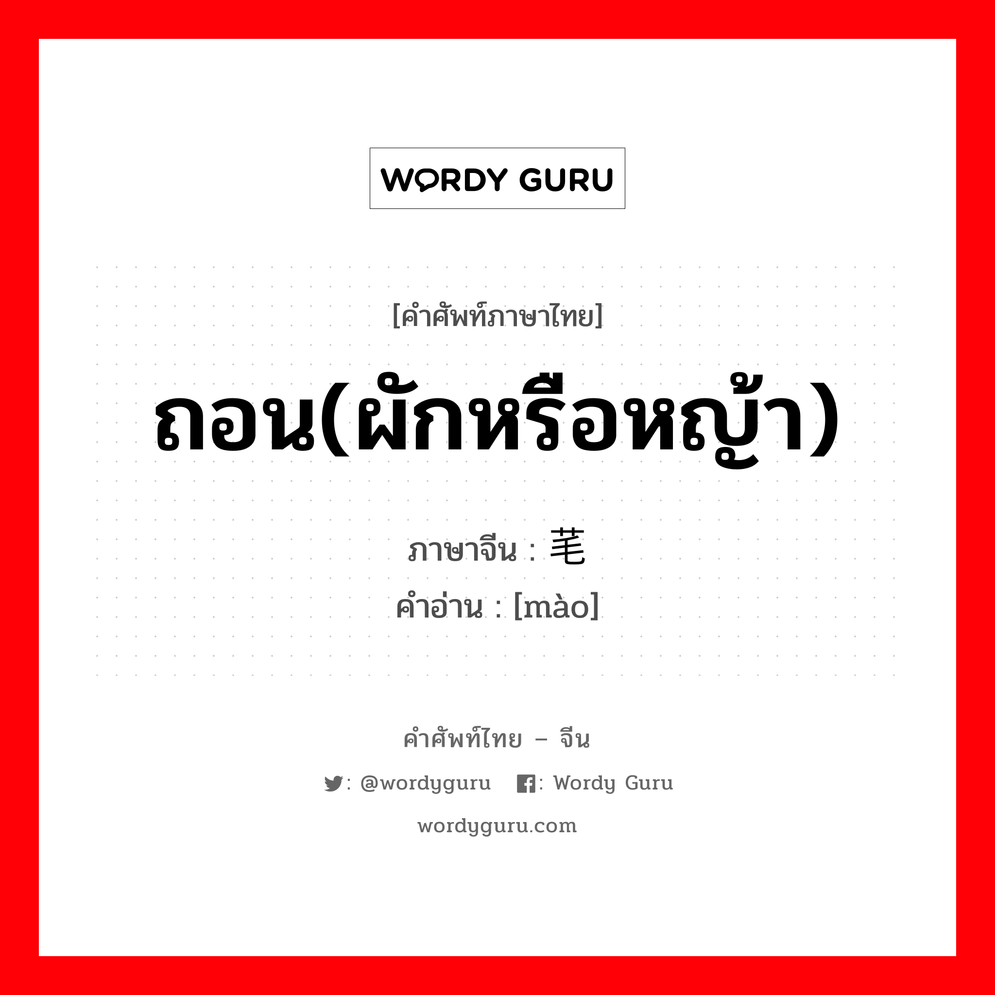 ถอน(ผักหรือหญ้า) ภาษาจีนคืออะไร, คำศัพท์ภาษาไทย - จีน ถอน(ผักหรือหญ้า) ภาษาจีน 芼 คำอ่าน [mào]