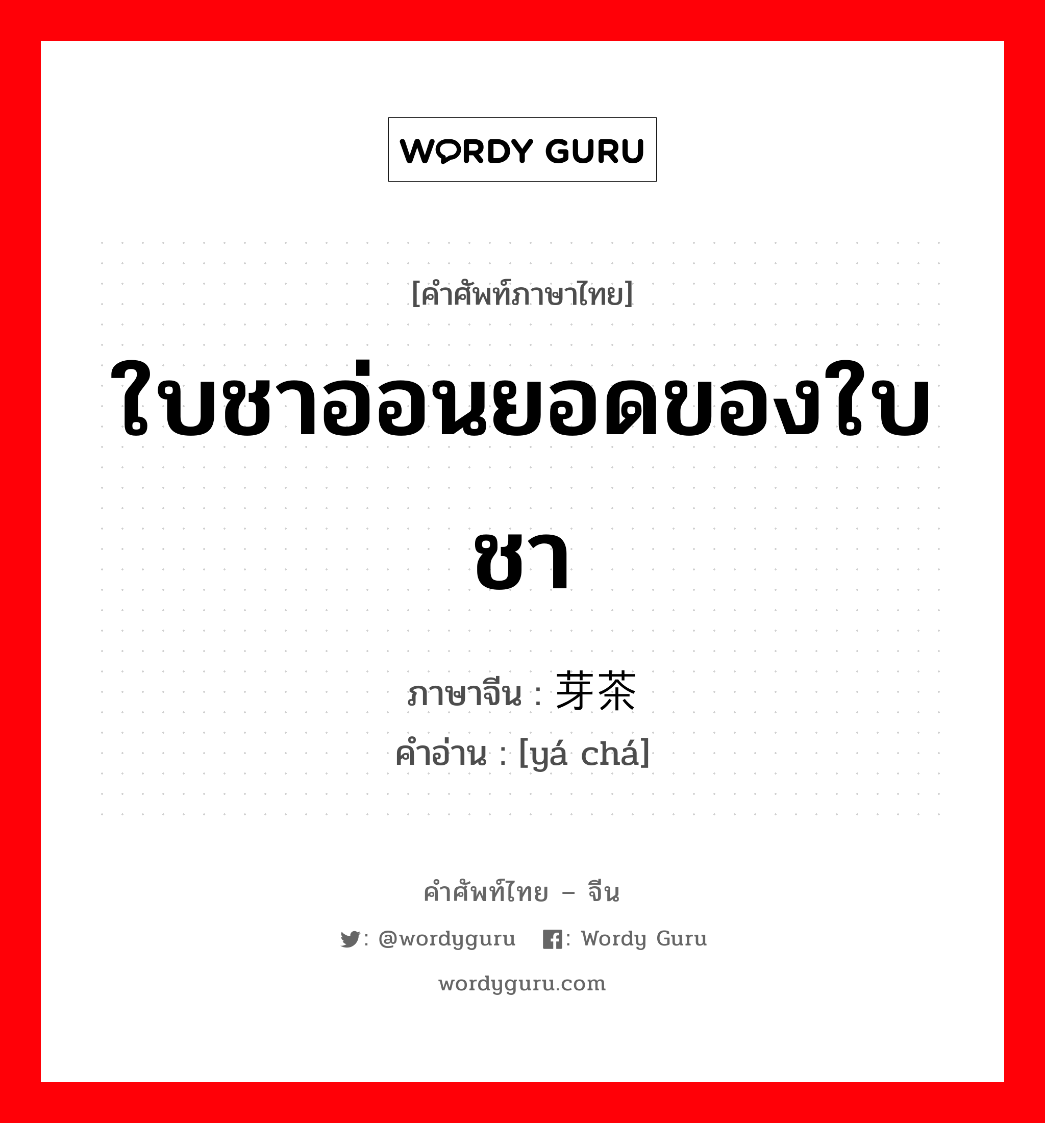 ใบชาอ่อนยอดของใบชา ภาษาจีนคืออะไร, คำศัพท์ภาษาไทย - จีน ใบชาอ่อนยอดของใบชา ภาษาจีน 芽茶 คำอ่าน [yá chá]