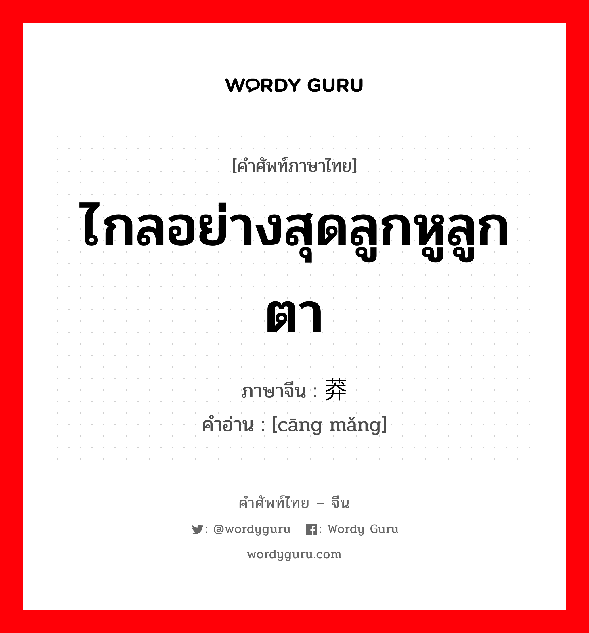 ไกลอย่างสุดลูกหูลูกตา ภาษาจีนคืออะไร, คำศัพท์ภาษาไทย - จีน ไกลอย่างสุดลูกหูลูกตา ภาษาจีน 苍莽 คำอ่าน [cāng mǎng]