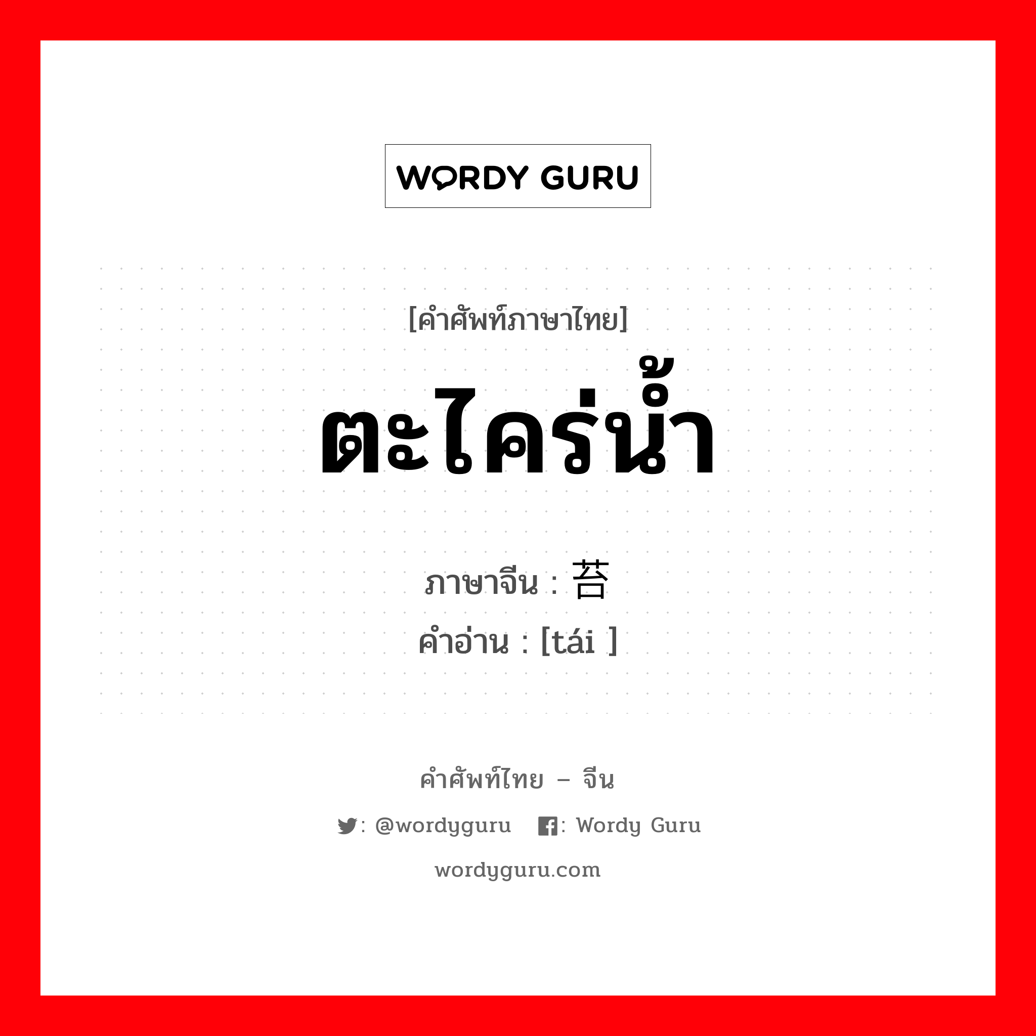 ตะไคร่น้ำ ภาษาจีนคืออะไร, คำศัพท์ภาษาไทย - จีน ตะไคร่น้ำ ภาษาจีน 苔 คำอ่าน [tái ]