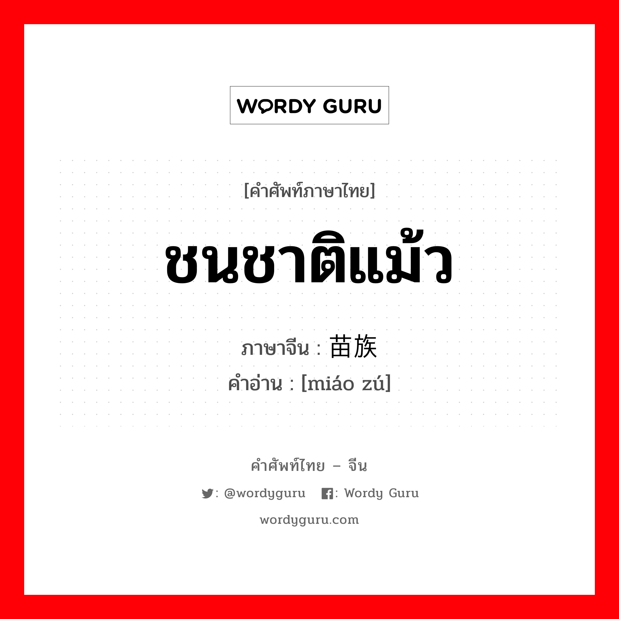 ชนชาติแม้ว ภาษาจีนคืออะไร, คำศัพท์ภาษาไทย - จีน ชนชาติแม้ว ภาษาจีน 苗族 คำอ่าน [miáo zú]