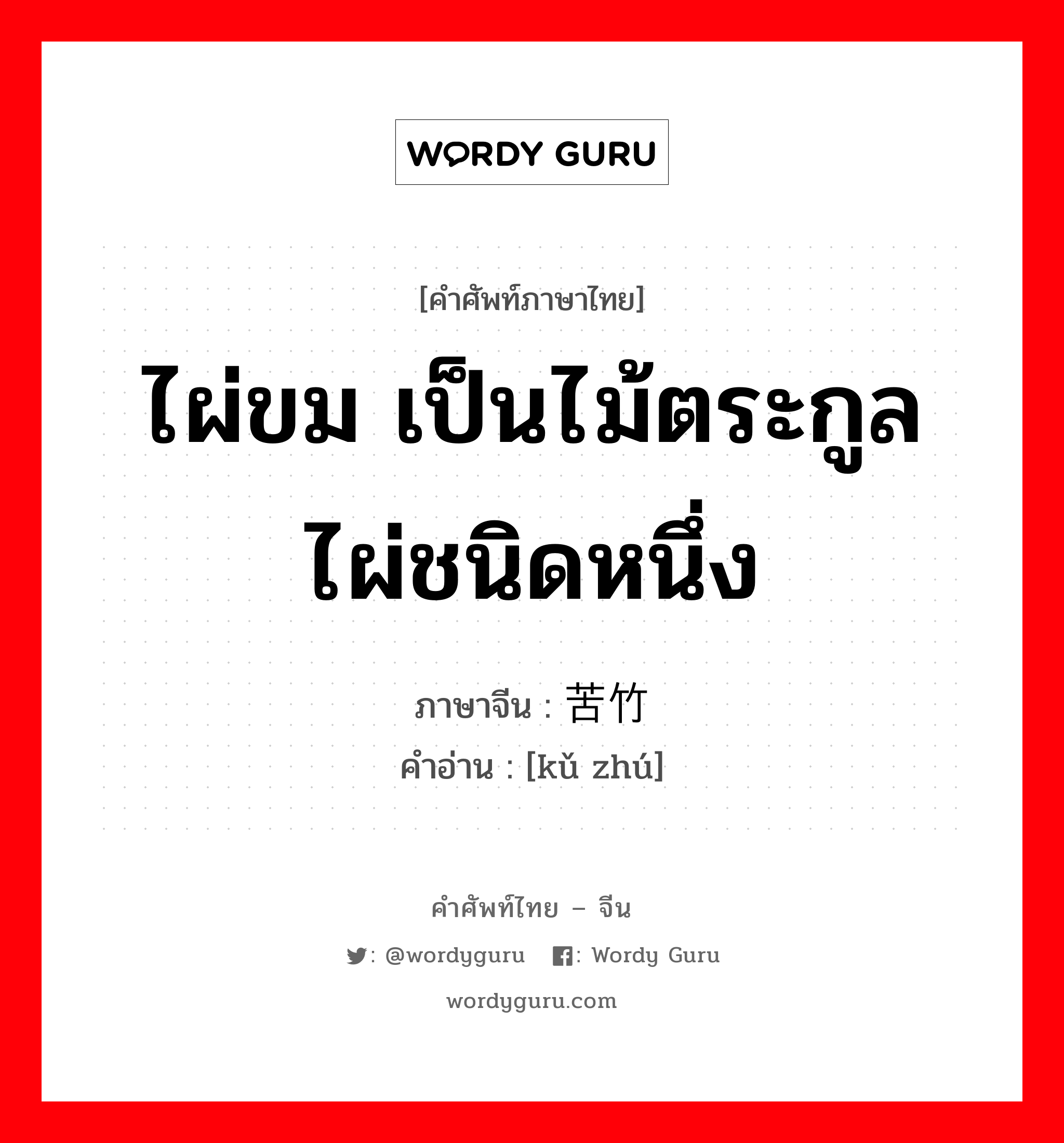 ไผ่ขม เป็นไม้ตระกูลไผ่ชนิดหนึ่ง ภาษาจีนคืออะไร, คำศัพท์ภาษาไทย - จีน ไผ่ขม เป็นไม้ตระกูลไผ่ชนิดหนึ่ง ภาษาจีน 苦竹 คำอ่าน [kǔ zhú]