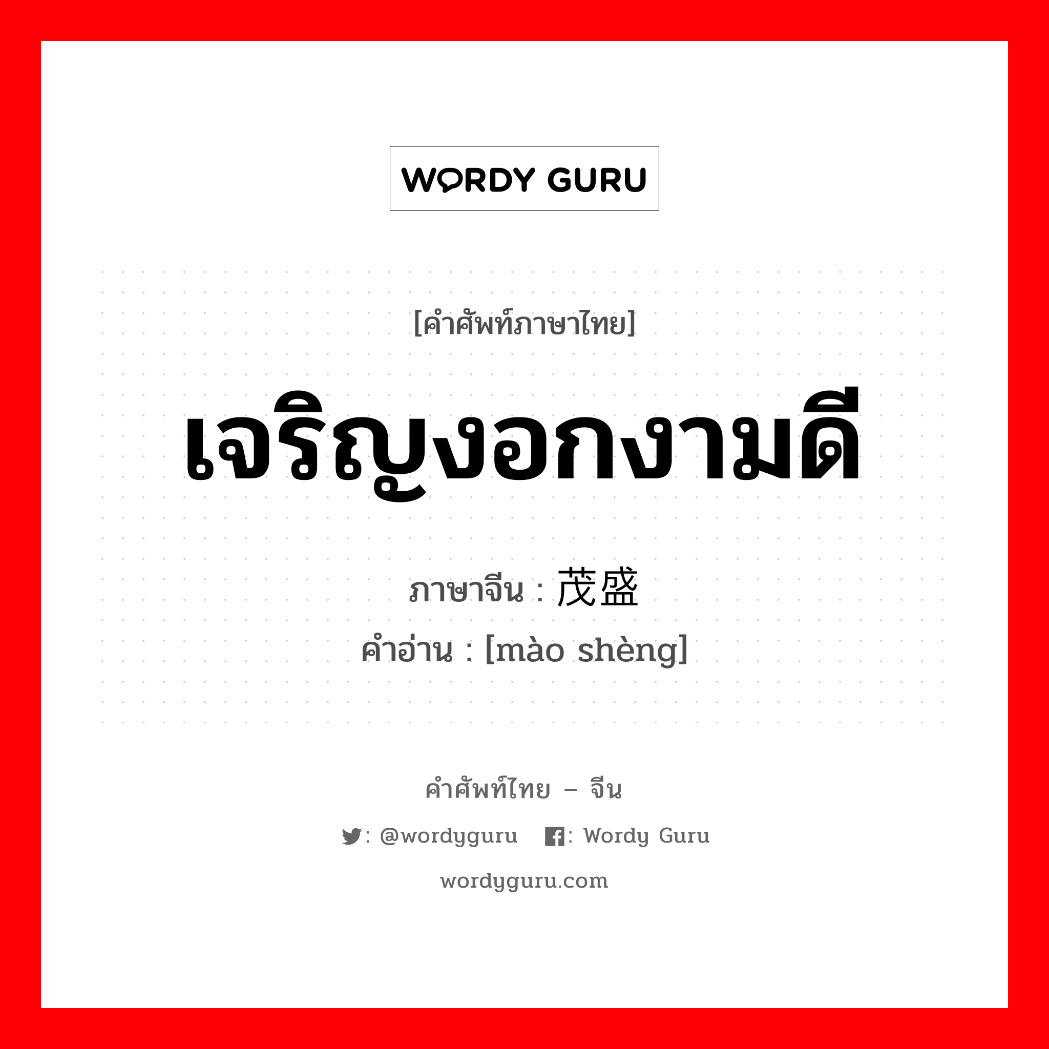 เจริญงอกงามดี ภาษาจีนคืออะไร, คำศัพท์ภาษาไทย - จีน เจริญงอกงามดี ภาษาจีน 茂盛 คำอ่าน [mào shèng]