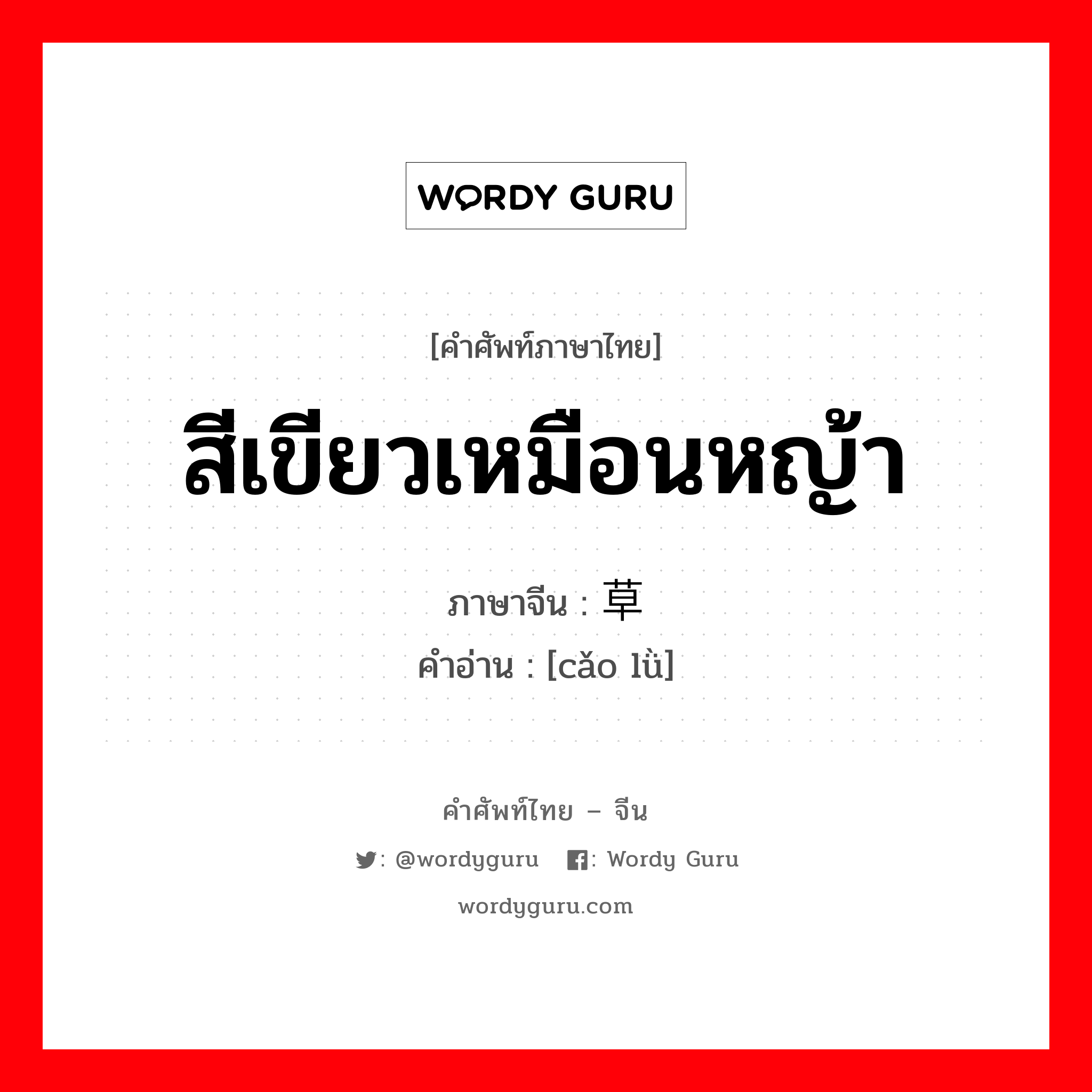 สีเขียวเหมือนหญ้า ภาษาจีนคืออะไร, คำศัพท์ภาษาไทย - จีน สีเขียวเหมือนหญ้า ภาษาจีน 草绿 คำอ่าน [cǎo lǜ]