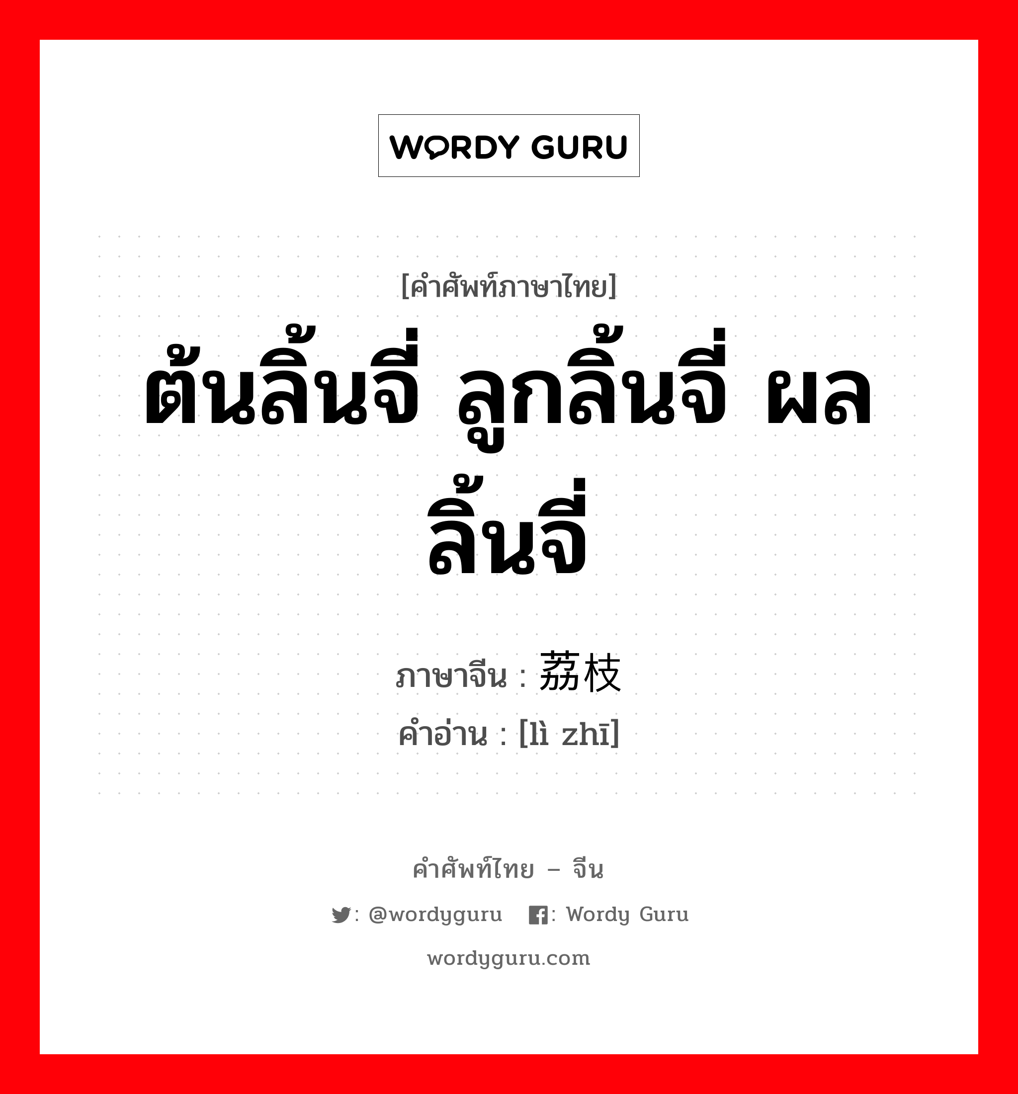 ต้นลิ้นจี่ ลูกลิ้นจี่ ผลลิ้นจี่ ภาษาจีนคืออะไร, คำศัพท์ภาษาไทย - จีน ต้นลิ้นจี่ ลูกลิ้นจี่ ผลลิ้นจี่ ภาษาจีน 荔枝 คำอ่าน [lì zhī]