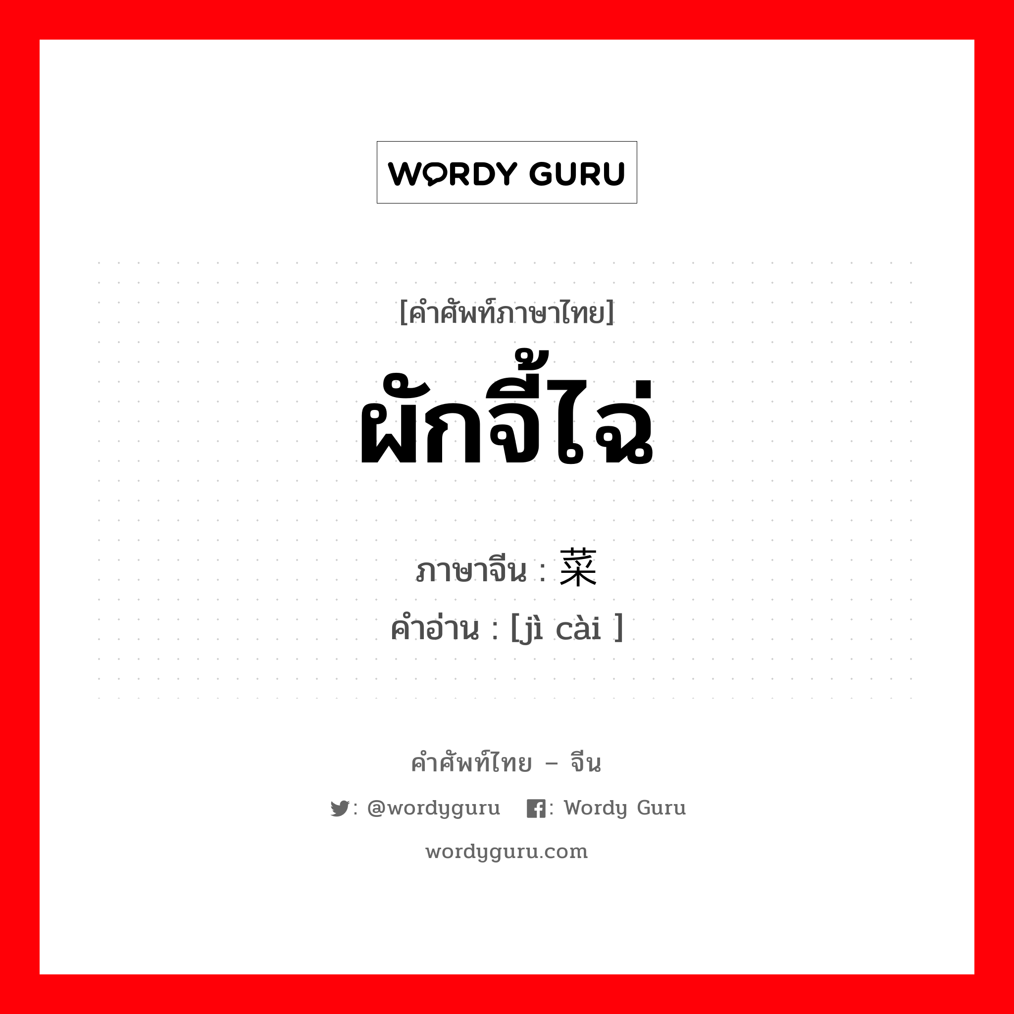 ผักจี้ไฉ่ ภาษาจีนคืออะไร, คำศัพท์ภาษาไทย - จีน ผักจี้ไฉ่ ภาษาจีน 荠菜 คำอ่าน [jì cài ]