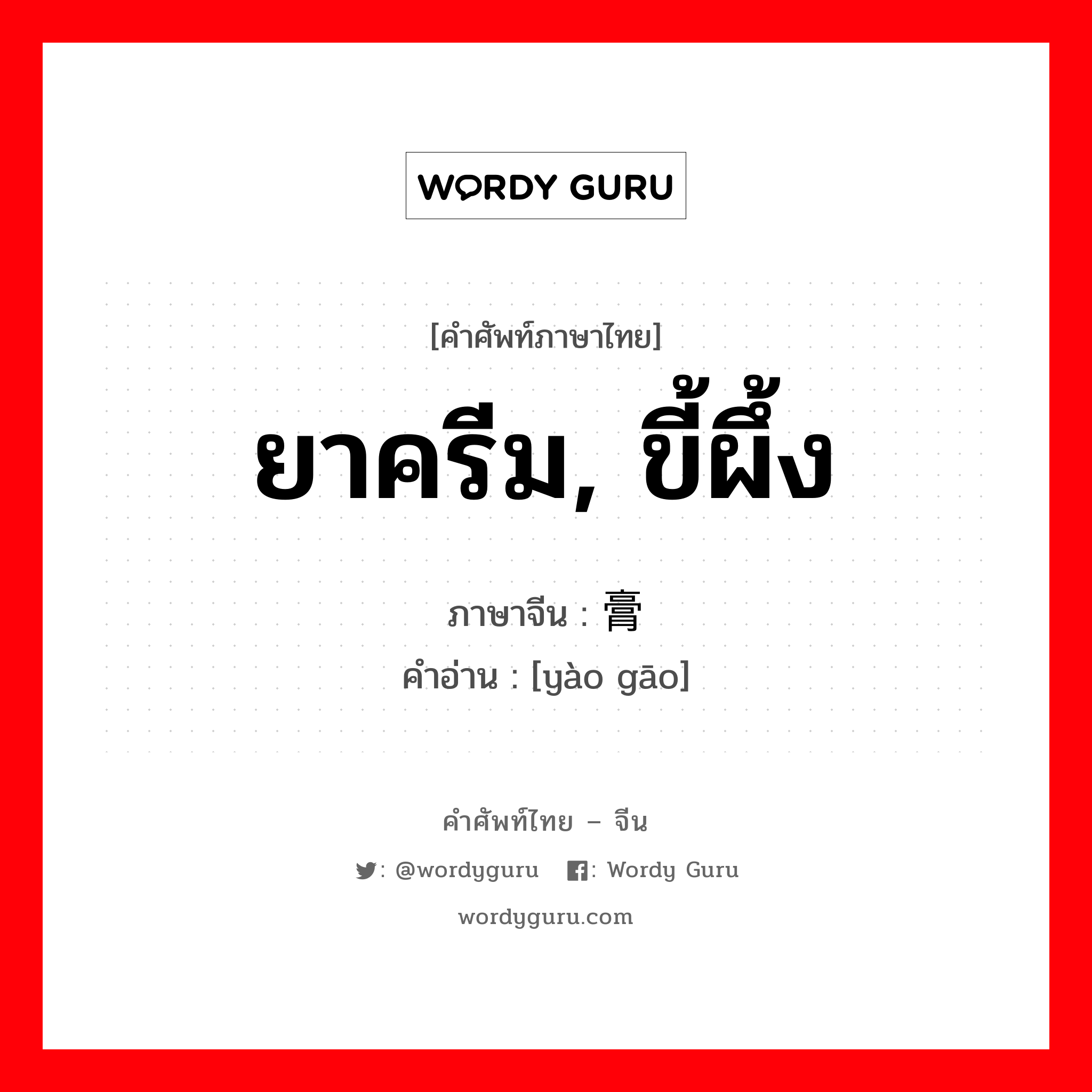 ยาครีม, ขี้ผึ้ง ภาษาจีนคืออะไร, คำศัพท์ภาษาไทย - จีน ยาครีม, ขี้ผึ้ง ภาษาจีน 药膏 คำอ่าน [yào gāo]