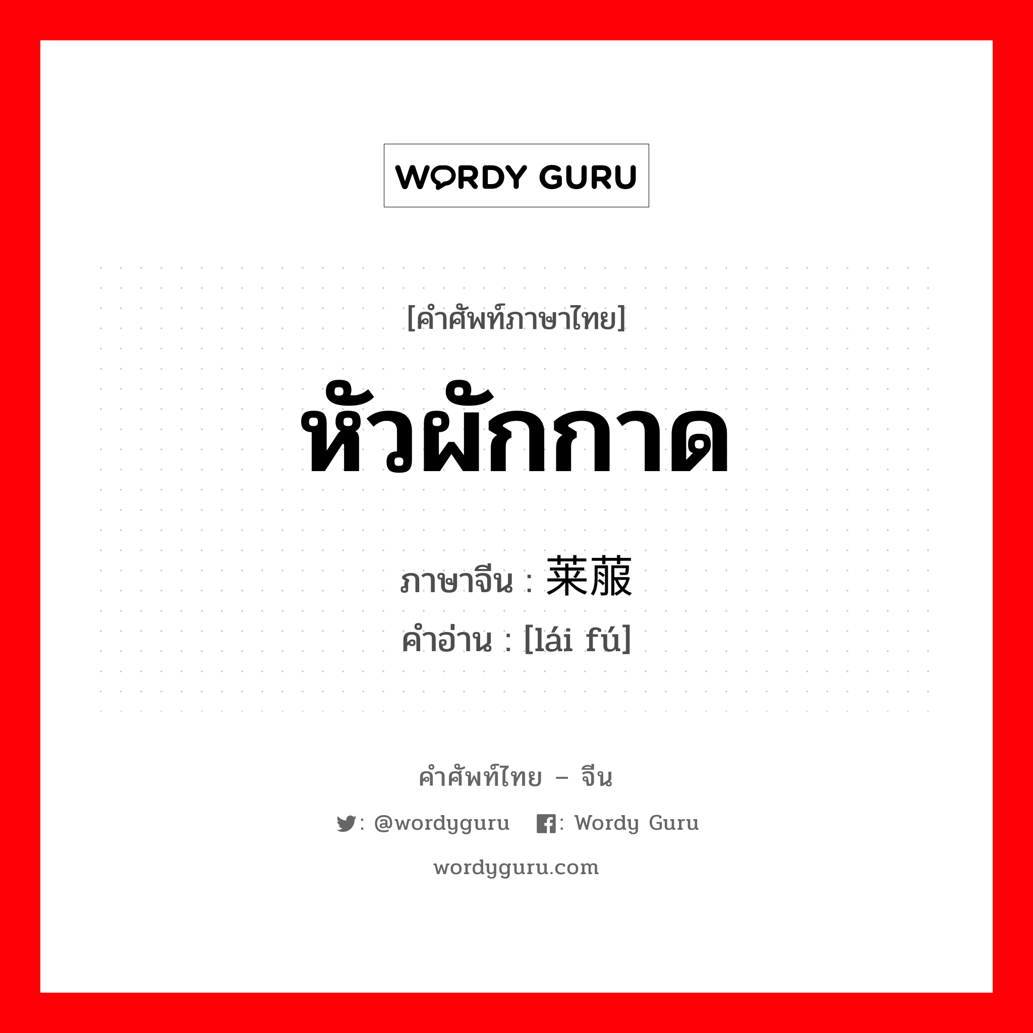 หัวผักกาด ภาษาจีนคืออะไร, คำศัพท์ภาษาไทย - จีน หัวผักกาด ภาษาจีน 莱菔 คำอ่าน [lái fú]