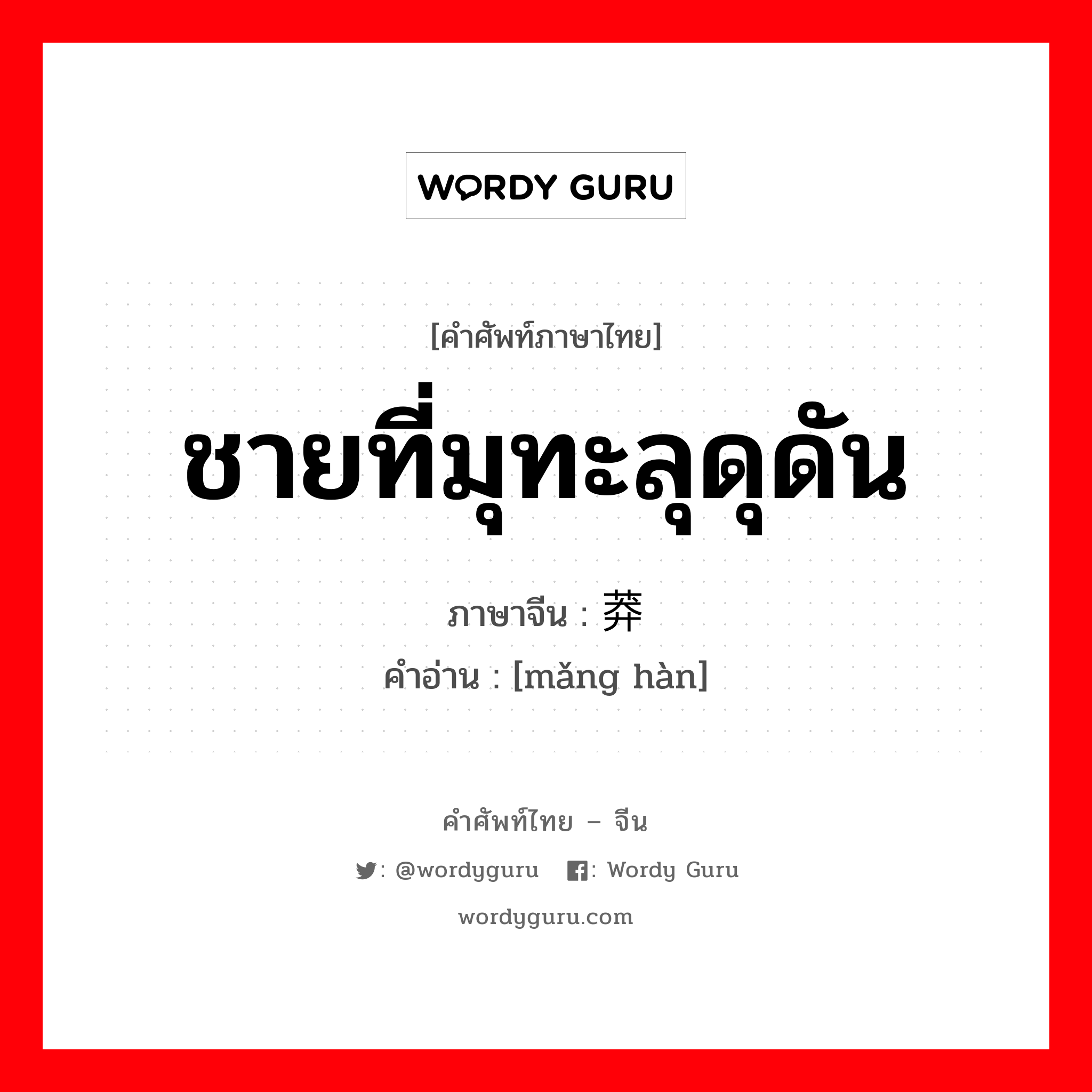 ชายที่มุทะลุดุดัน ภาษาจีนคืออะไร, คำศัพท์ภาษาไทย - จีน ชายที่มุทะลุดุดัน ภาษาจีน 莽汉 คำอ่าน [mǎng hàn]