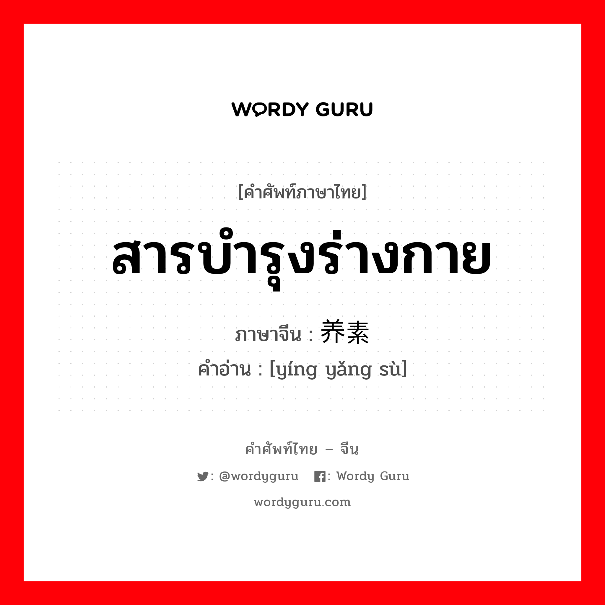 สารบำรุงร่างกาย ภาษาจีนคืออะไร, คำศัพท์ภาษาไทย - จีน สารบำรุงร่างกาย ภาษาจีน 营养素 คำอ่าน [yíng yǎng sù]