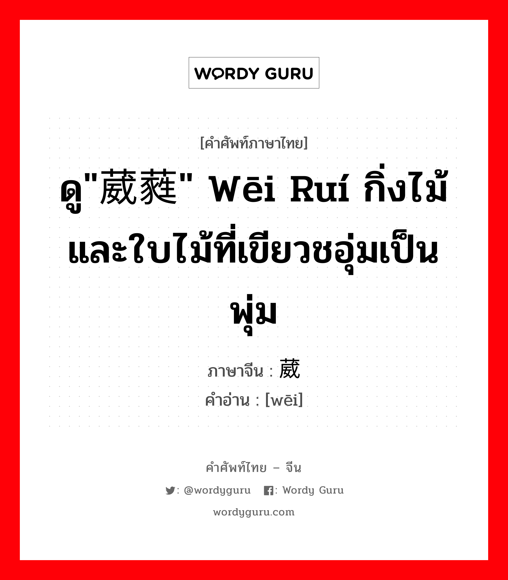 ดู&#34;葳蕤&#34; wēi ruí กิ่งไม้และใบไม้ที่เขียวชอุ่มเป็นพุ่ม ภาษาจีนคืออะไร, คำศัพท์ภาษาไทย - จีน ดู&#34;葳蕤&#34; wēi ruí กิ่งไม้และใบไม้ที่เขียวชอุ่มเป็นพุ่ม ภาษาจีน 葳 คำอ่าน [wēi]