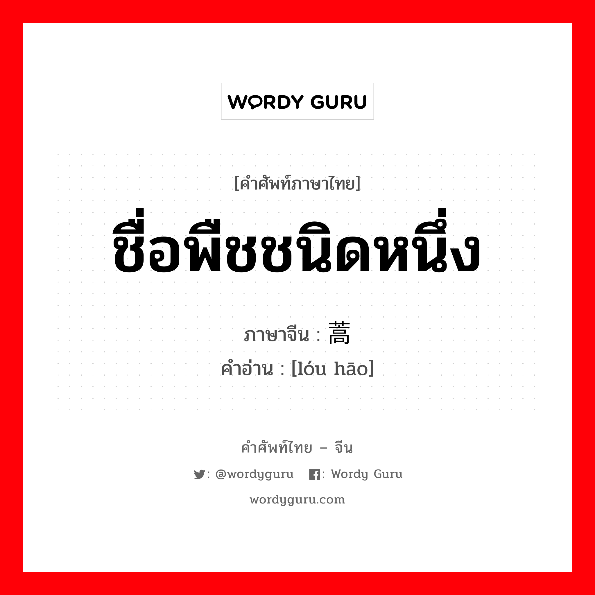 ชื่อพืชชนิดหนึ่ง, ใบรูปกลมรีดอกเป็นพวงช่อรูปหัวคนสีม่วงอมน้ำเงิน รากและก้านรากเข้ายาสมุนไพรได้ ภาษาจีนคืออะไร, คำศัพท์ภาษาไทย - จีน ชื่อพืชชนิดหนึ่ง ภาษาจีน 蒌蒿 คำอ่าน [lóu hāo]