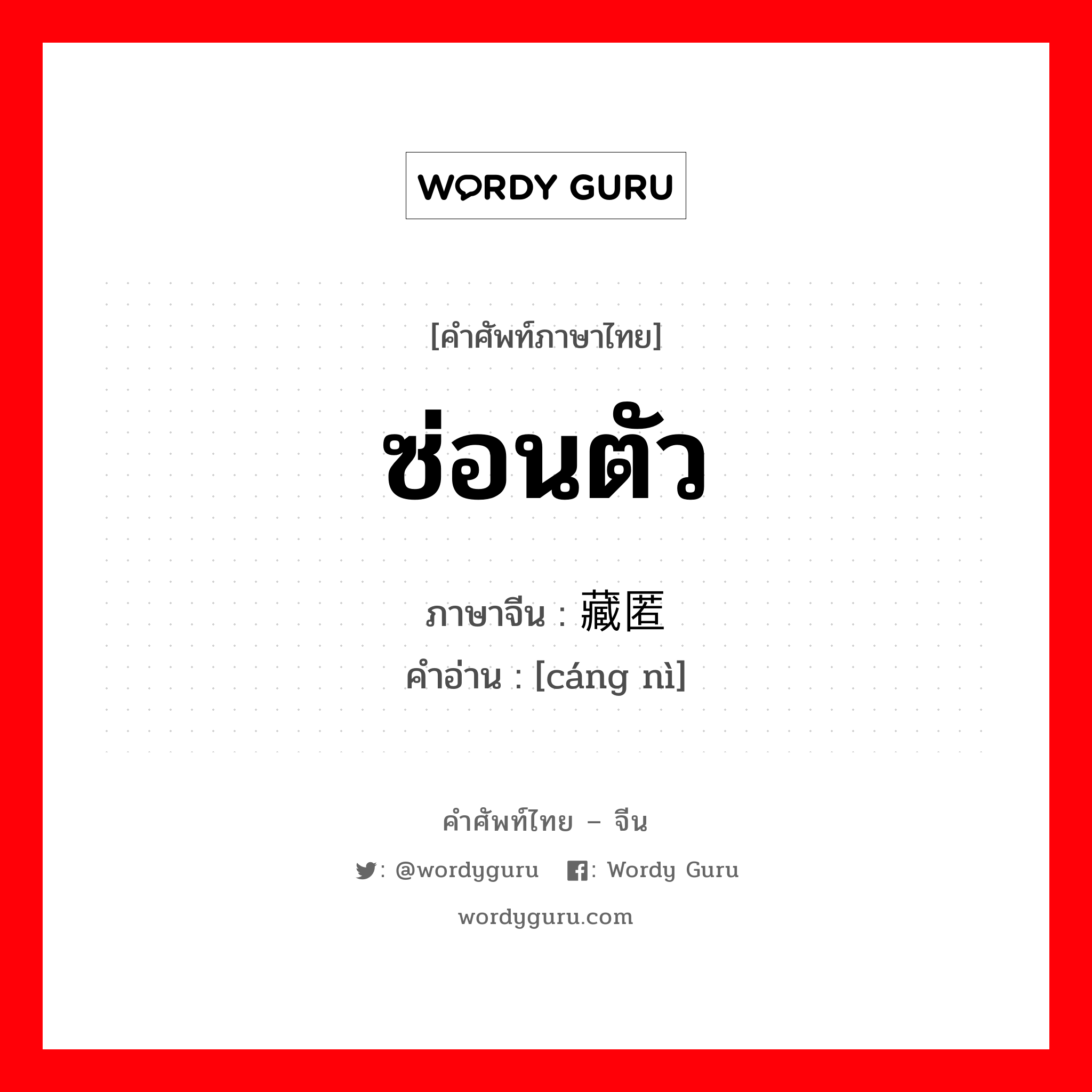 ซ่อนตัว ภาษาจีนคืออะไร, คำศัพท์ภาษาไทย - จีน ซ่อนตัว ภาษาจีน 藏匿 คำอ่าน [cáng nì]