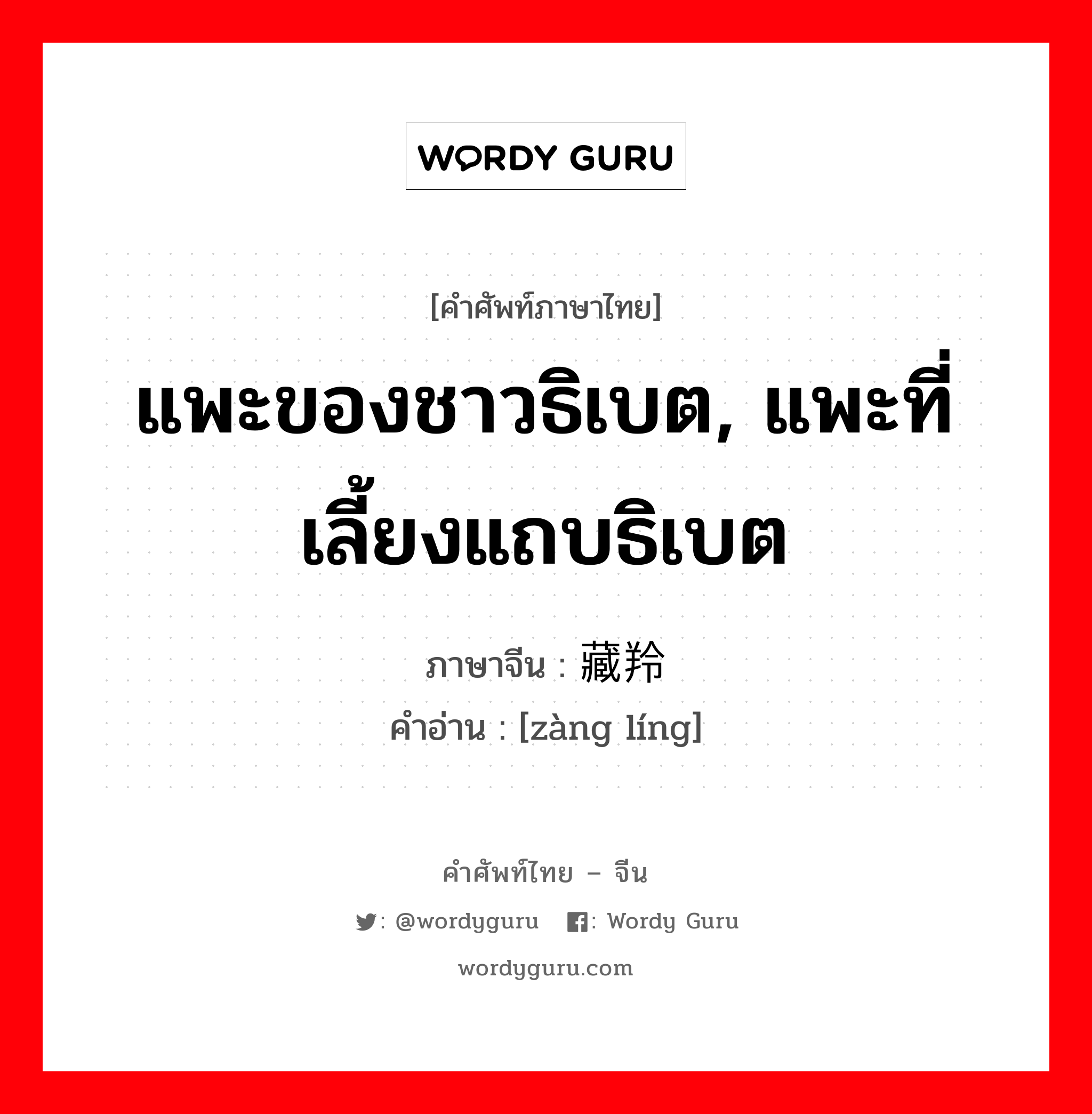 แพะของชาวธิเบต, แพะที่เลี้ยงแถบธิเบต ภาษาจีนคืออะไร, คำศัพท์ภาษาไทย - จีน แพะของชาวธิเบต, แพะที่เลี้ยงแถบธิเบต ภาษาจีน 藏羚 คำอ่าน [zàng líng]