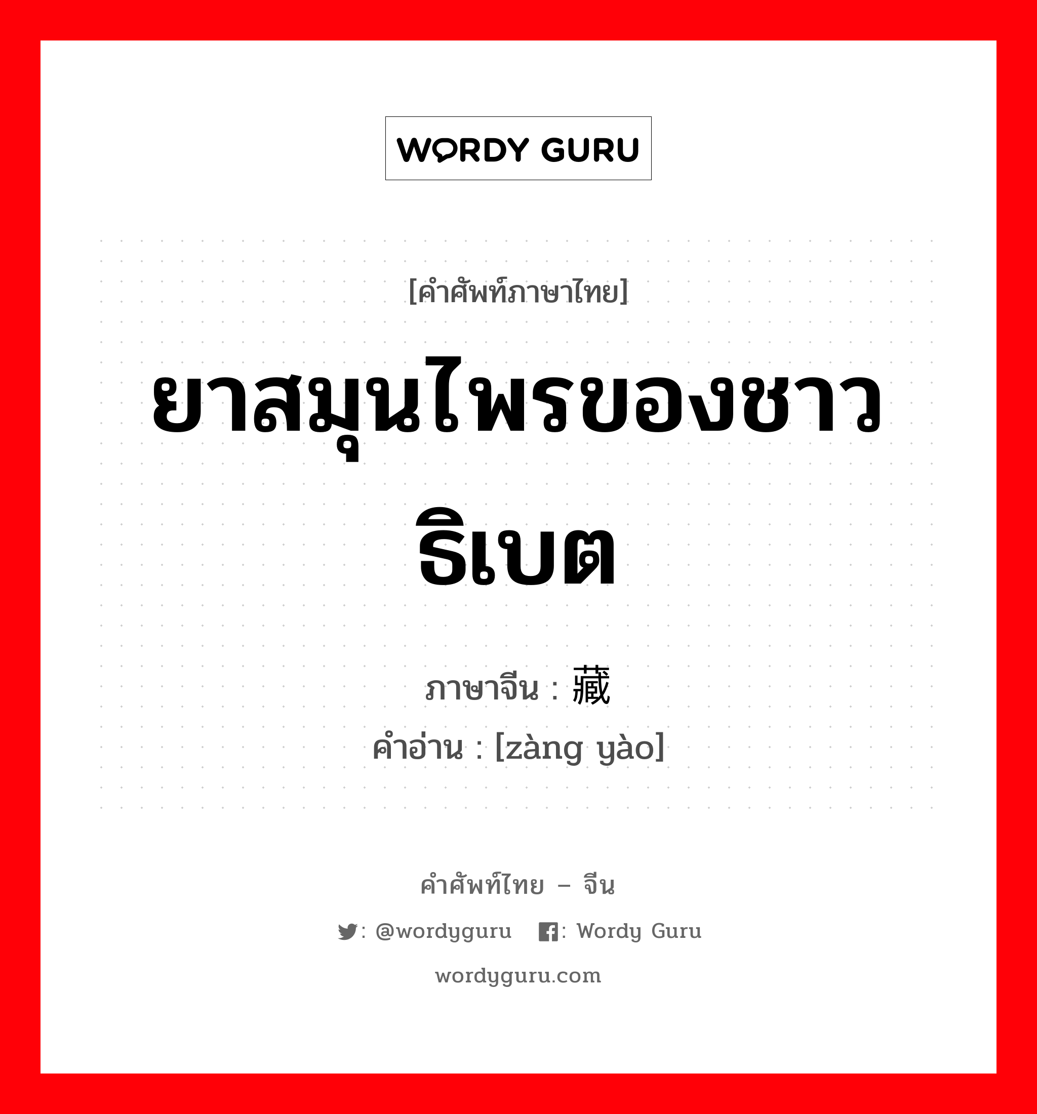 ยาสมุนไพรของชาวธิเบต ภาษาจีนคืออะไร, คำศัพท์ภาษาไทย - จีน ยาสมุนไพรของชาวธิเบต ภาษาจีน 藏药 คำอ่าน [zàng yào]