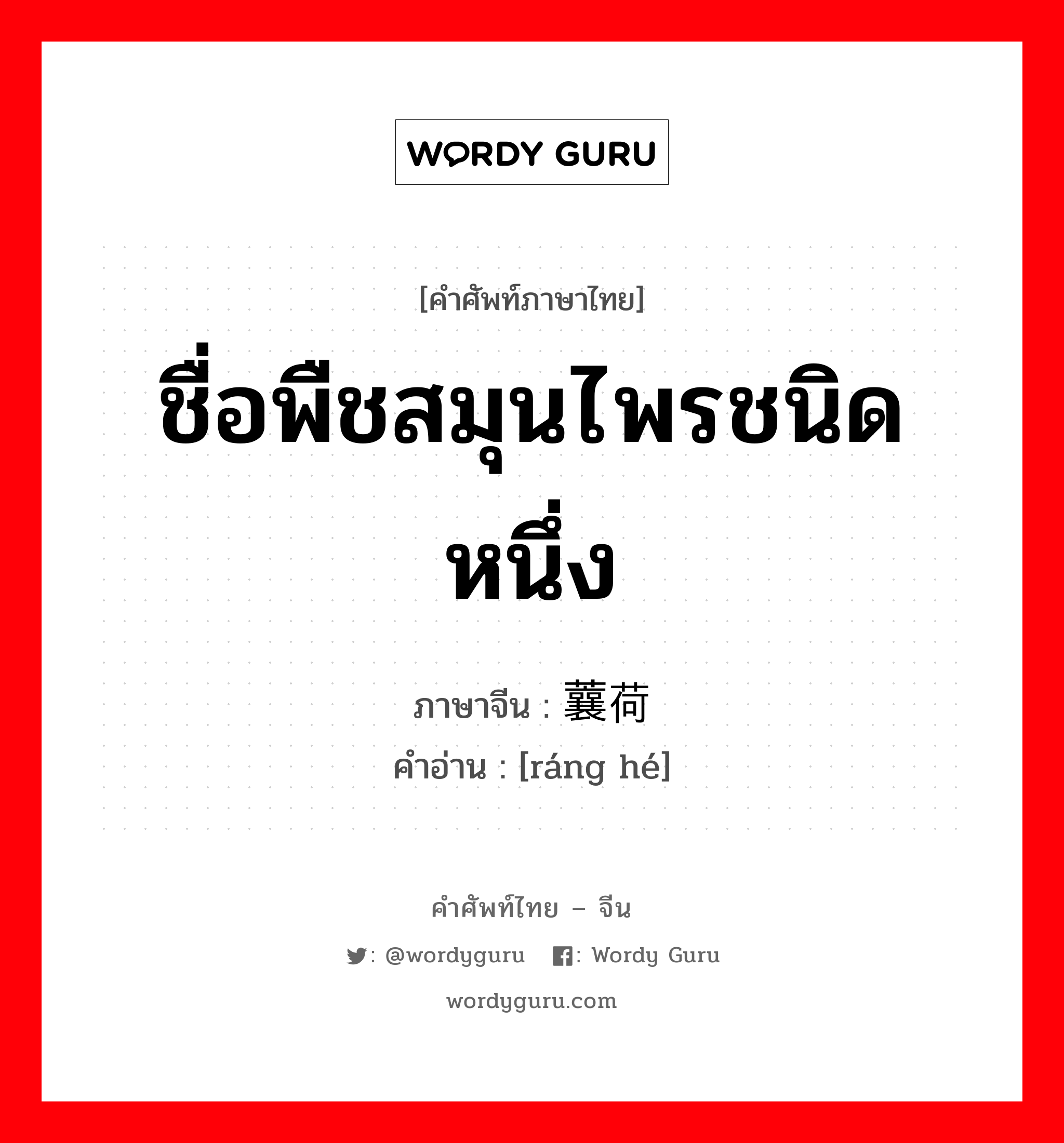 ชื่อพืชสมุนไพรชนิดหนึ่ง ภาษาจีนคืออะไร, คำศัพท์ภาษาไทย - จีน ชื่อพืชสมุนไพรชนิดหนึ่ง ภาษาจีน 蘘荷 คำอ่าน [ráng hé]