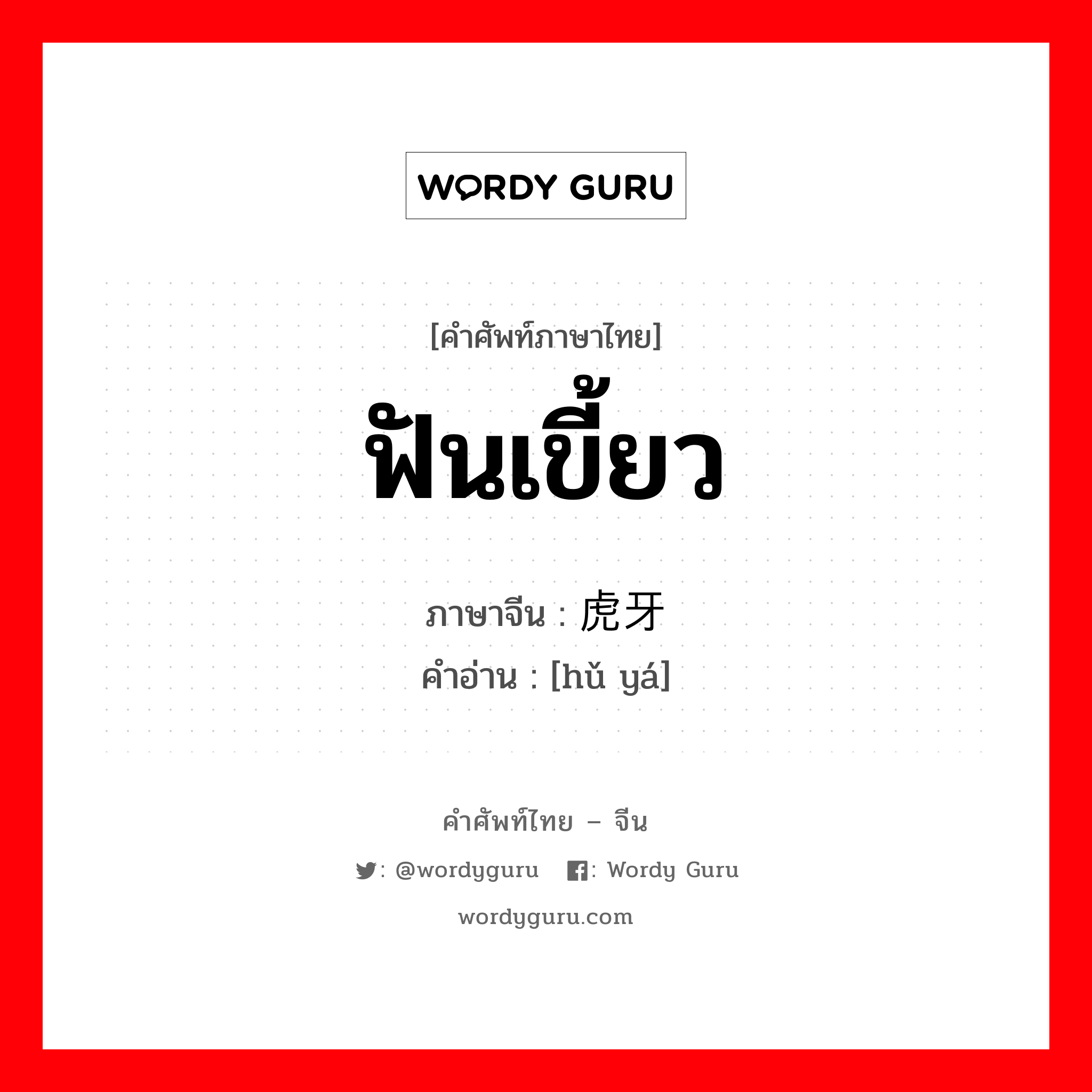 ฟันเขี้ยว ภาษาจีนคืออะไร, คำศัพท์ภาษาไทย - จีน ฟันเขี้ยว ภาษาจีน 虎牙 คำอ่าน [hǔ yá]