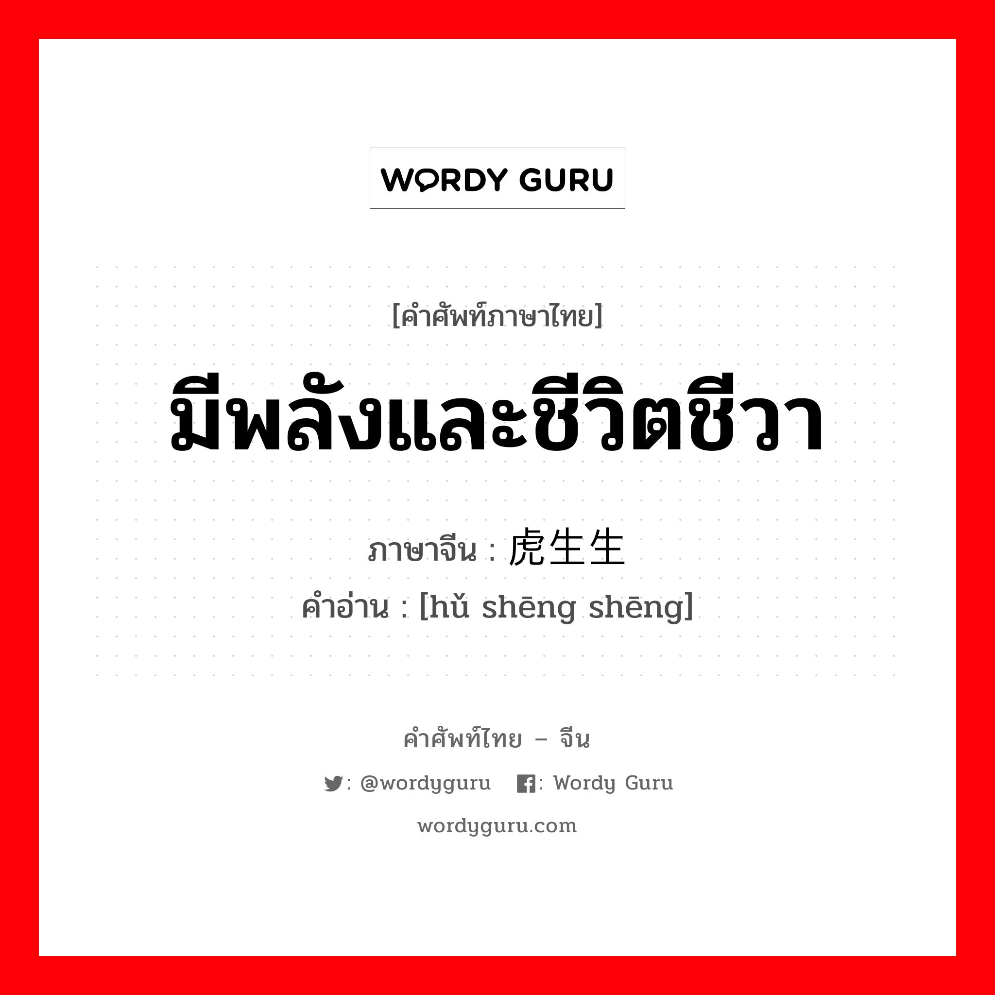 มีพลังและชีวิตชีวา ภาษาจีนคืออะไร, คำศัพท์ภาษาไทย - จีน มีพลังและชีวิตชีวา ภาษาจีน 虎生生 คำอ่าน [hǔ shēng shēng]