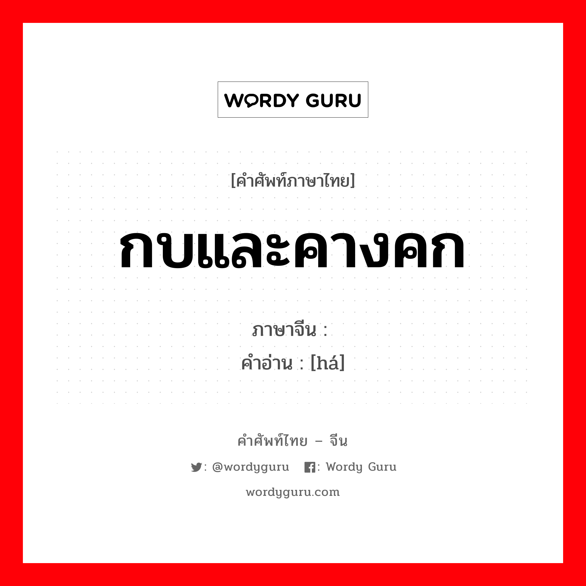 กบและคางคก ภาษาจีนคืออะไร, คำศัพท์ภาษาไทย - จีน กบและคางคก ภาษาจีน 虾 คำอ่าน [há]