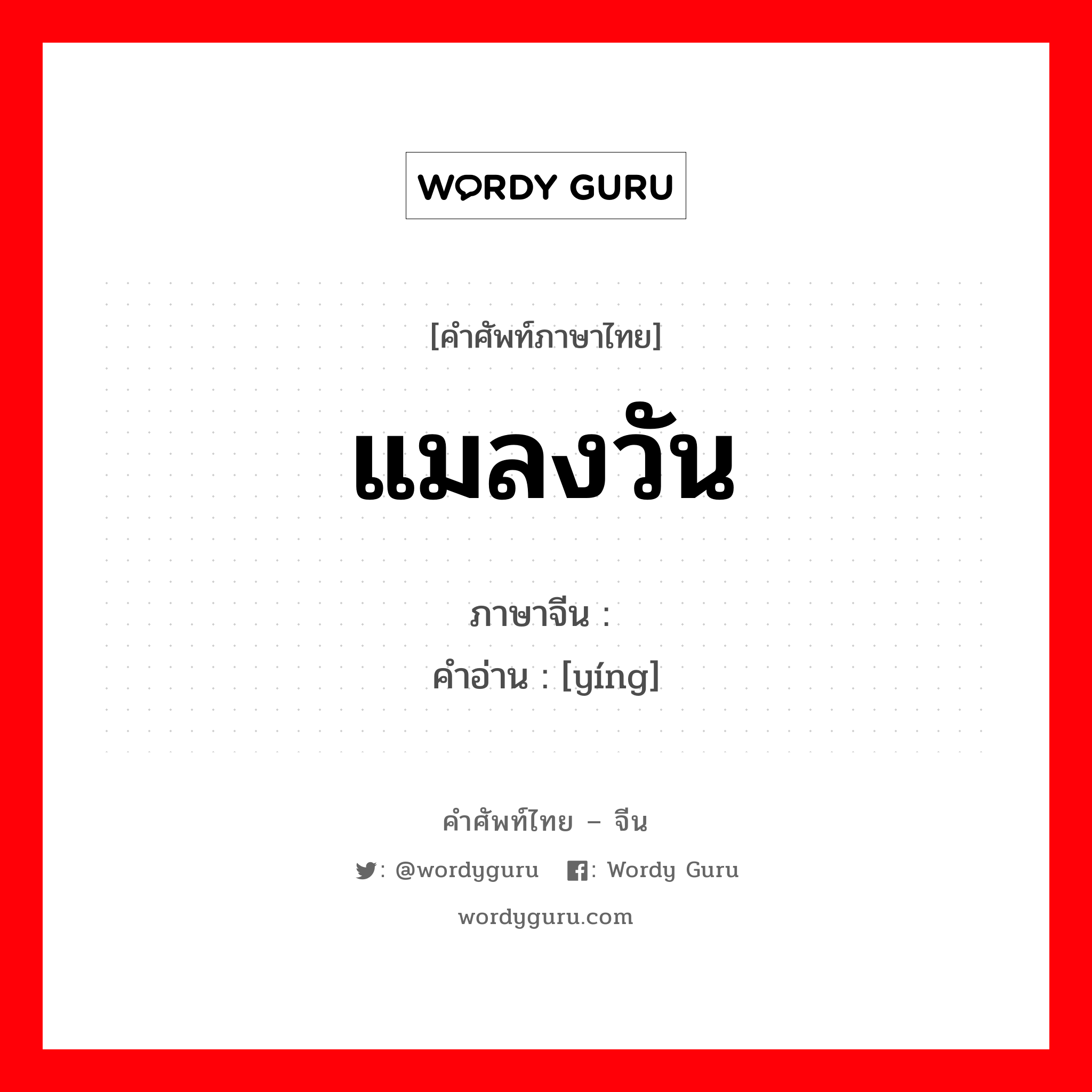 แมลงวัน ภาษาจีนคืออะไร, คำศัพท์ภาษาไทย - จีน แมลงวัน ภาษาจีน 蝇 คำอ่าน [yíng]