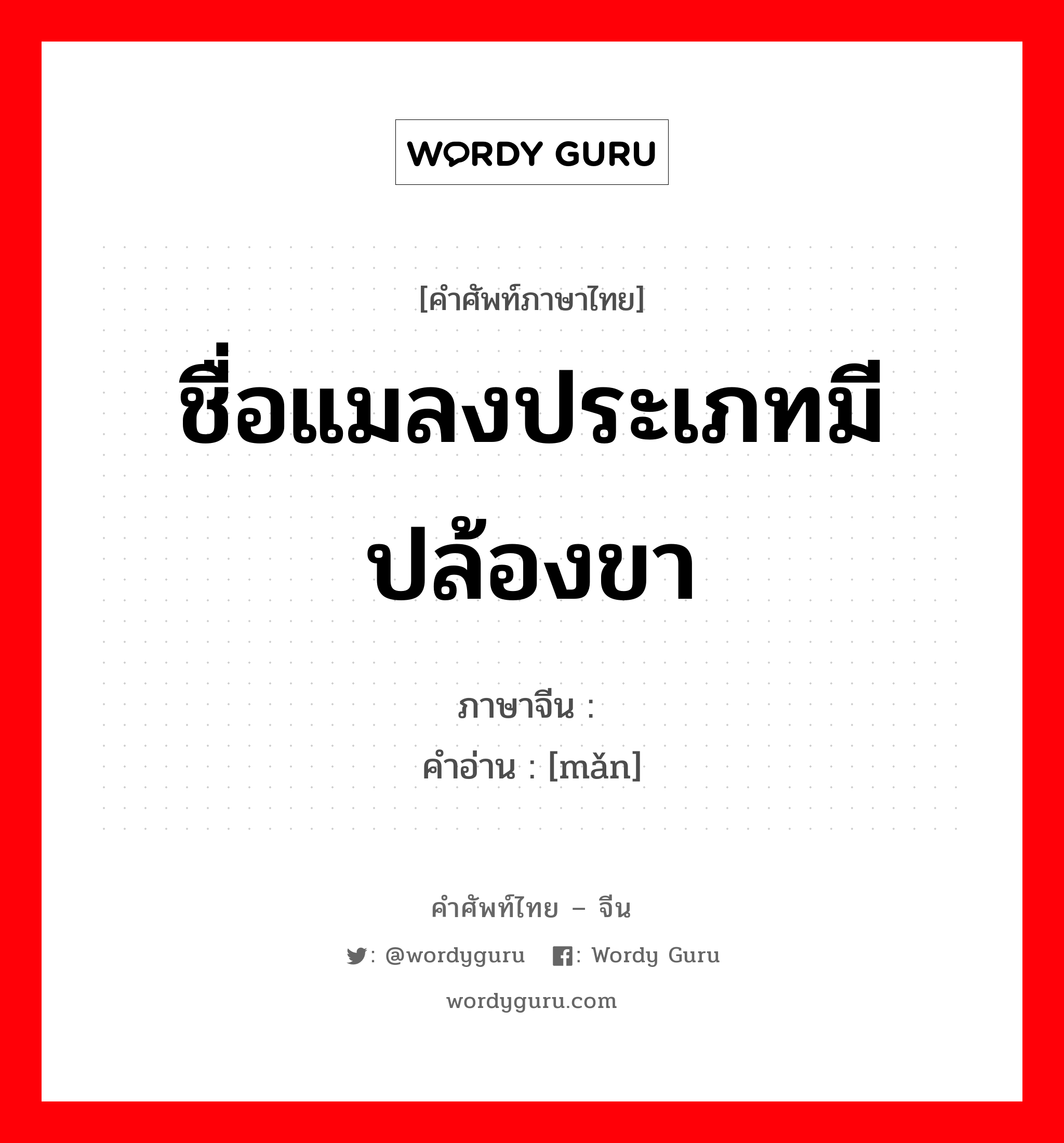 ชื่อแมลงประเภทมีปล้องขา ภาษาจีนคืออะไร, คำศัพท์ภาษาไทย - จีน ชื่อแมลงประเภทมีปล้องขา ภาษาจีน 螨 คำอ่าน [mǎn]