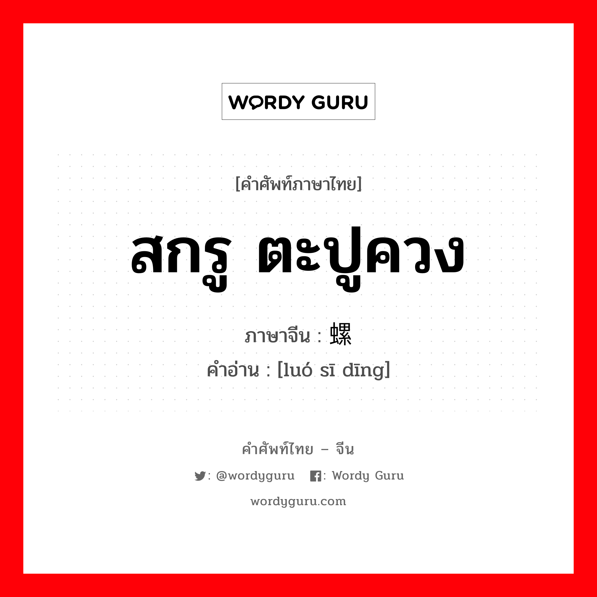 สกรู ตะปูควง ภาษาจีนคืออะไร, คำศัพท์ภาษาไทย - จีน สกรู ตะปูควง ภาษาจีน 螺丝钉 คำอ่าน [luó sī dīng]