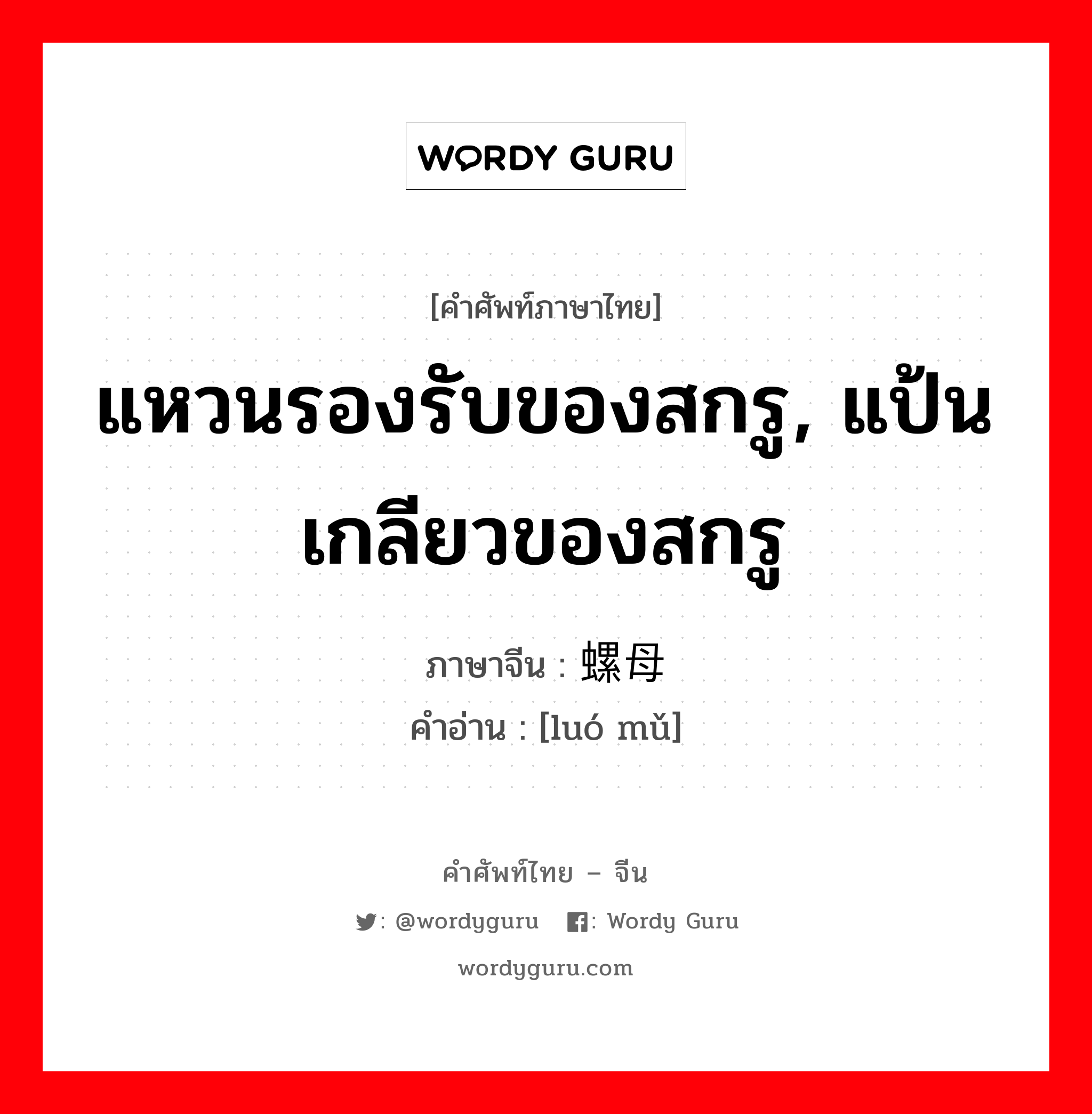 แหวนรองรับของสกรู, แป้นเกลียวของสกรู ภาษาจีนคืออะไร, คำศัพท์ภาษาไทย - จีน แหวนรองรับของสกรู, แป้นเกลียวของสกรู ภาษาจีน 螺母 คำอ่าน [luó mǔ]