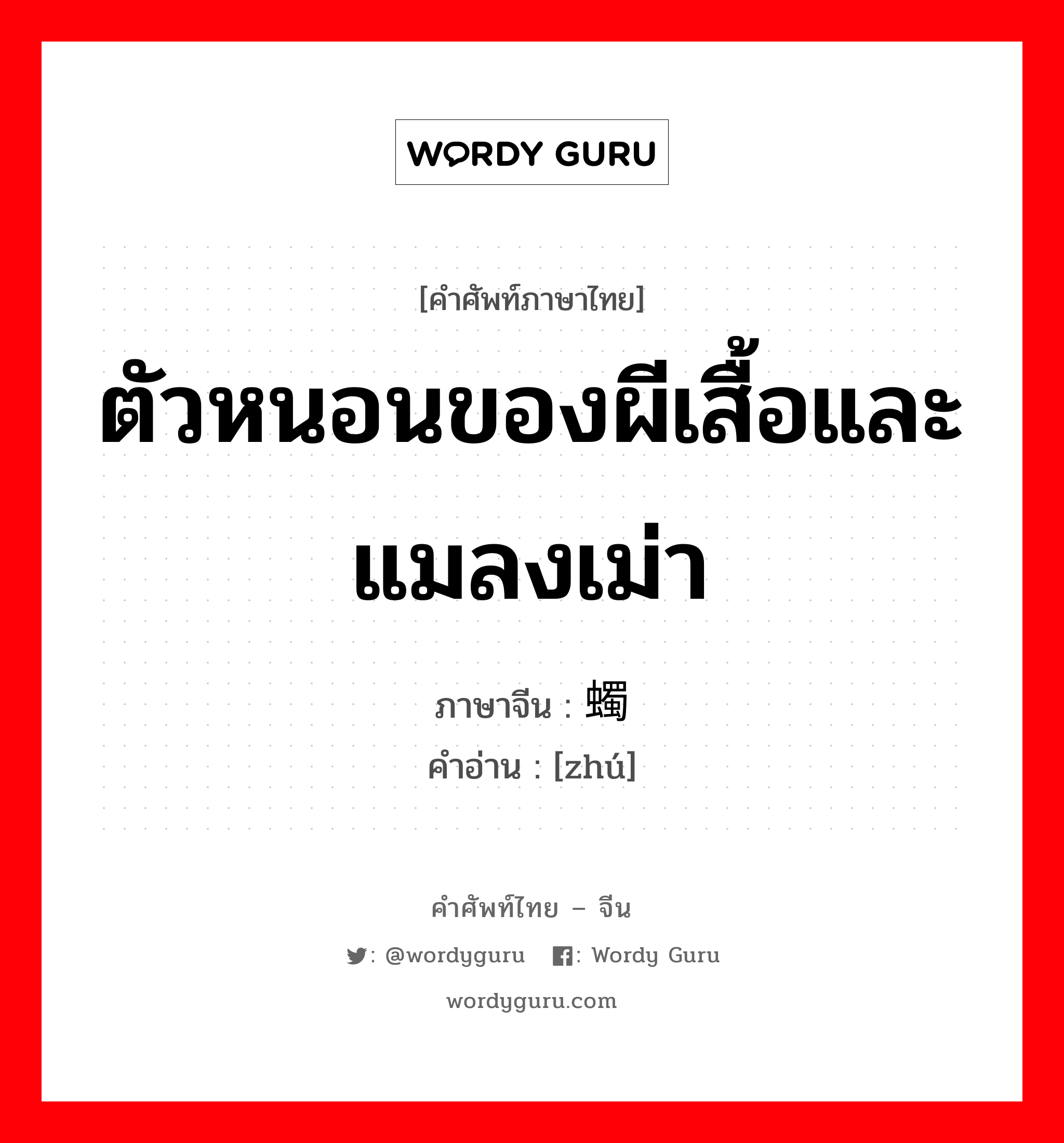 ตัวหนอนของผีเสื้อและแมลงเม่า ภาษาจีนคืออะไร, คำศัพท์ภาษาไทย - จีน ตัวหนอนของผีเสื้อและแมลงเม่า ภาษาจีน 蠋 คำอ่าน [zhú]