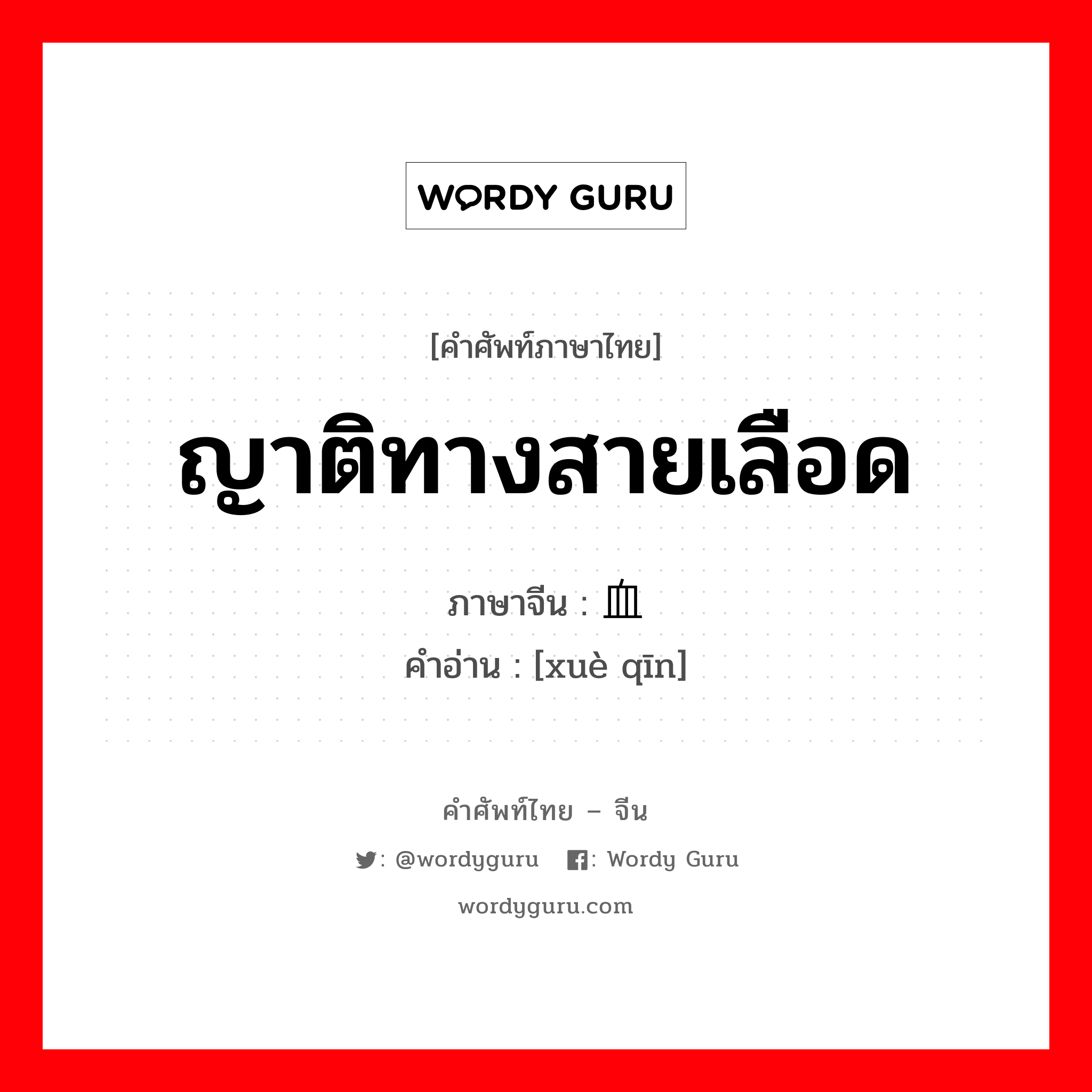 ญาติทางสายเลือด ภาษาจีนคืออะไร, คำศัพท์ภาษาไทย - จีน ญาติทางสายเลือด ภาษาจีน 血亲 คำอ่าน [xuè qīn]