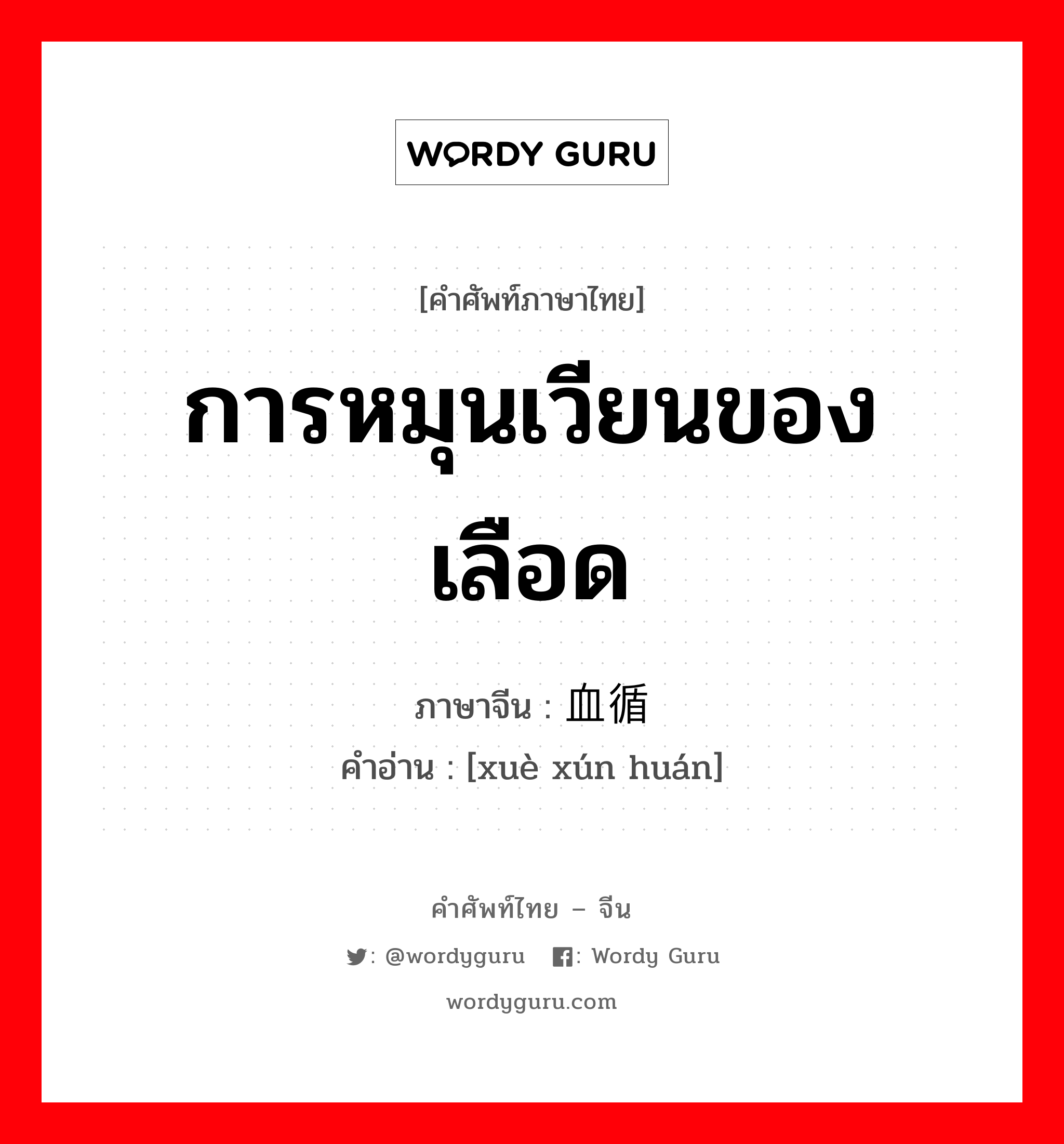 การหมุนเวียนของเลือด ภาษาจีนคืออะไร, คำศัพท์ภาษาไทย - จีน การหมุนเวียนของเลือด ภาษาจีน 血循环 คำอ่าน [xuè xún huán]