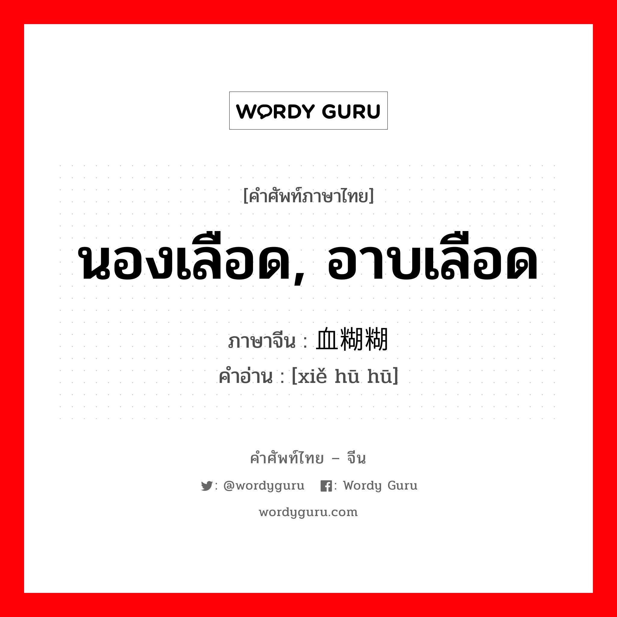 นองเลือด, อาบเลือด ภาษาจีนคืออะไร, คำศัพท์ภาษาไทย - จีน นองเลือด, อาบเลือด ภาษาจีน 血糊糊 คำอ่าน [xiě hū hū]